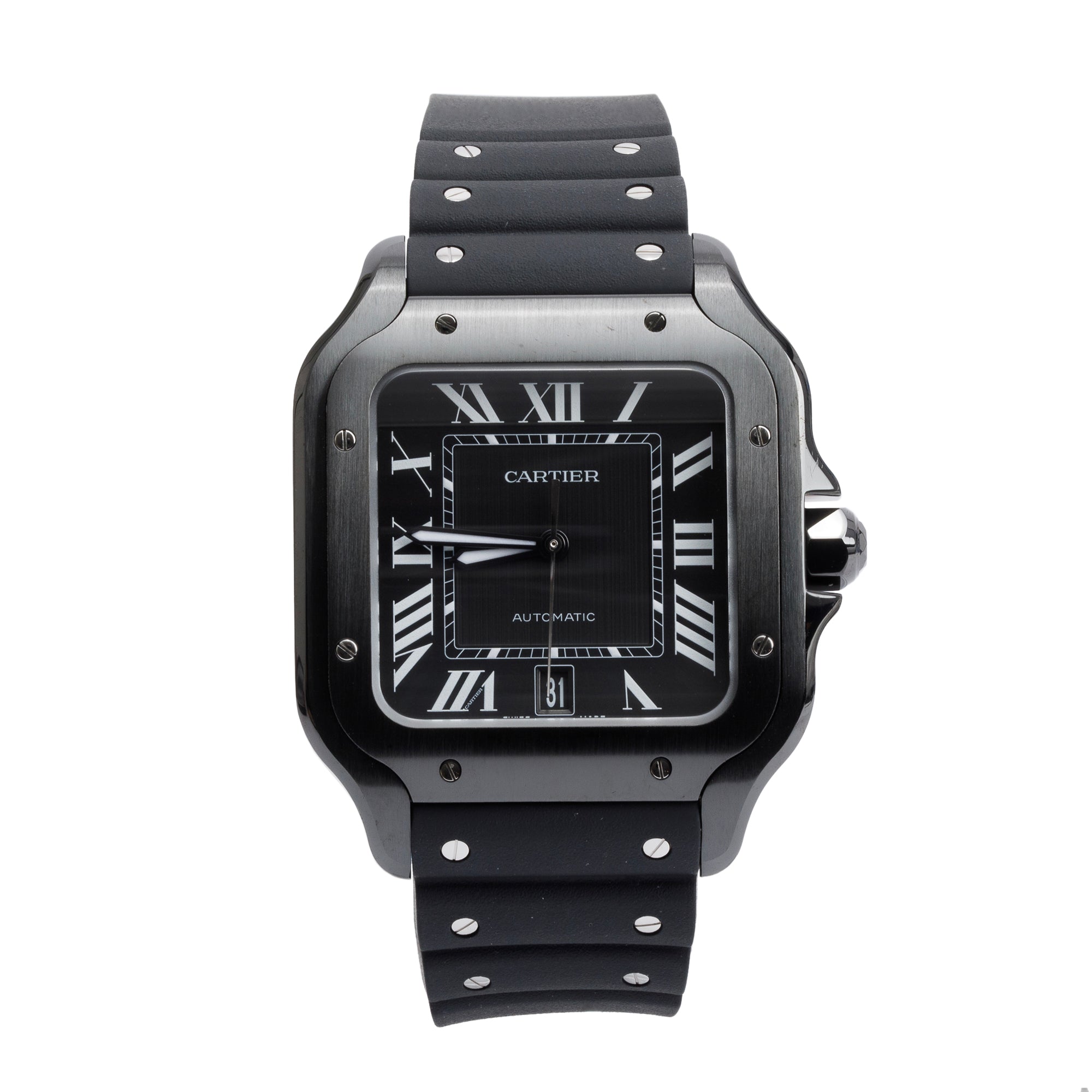 Cartier 2023 Stainless Steel & ADLC Santos de Cartier Automatic Watch, Large Model 4072 w/ Box, Receipt, Papers & Extra Strap