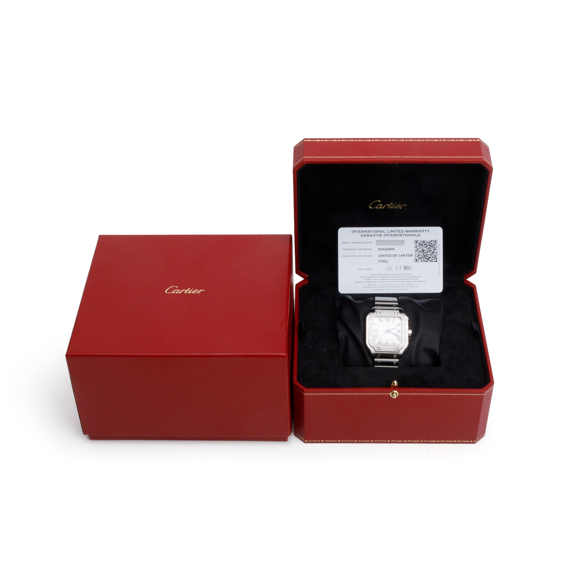 Cartier 2023 Stainless Steel Pave Diamond Bezel Santos de Cartier Automatic Watch, Medium Model 4075 w/ Box & Papers