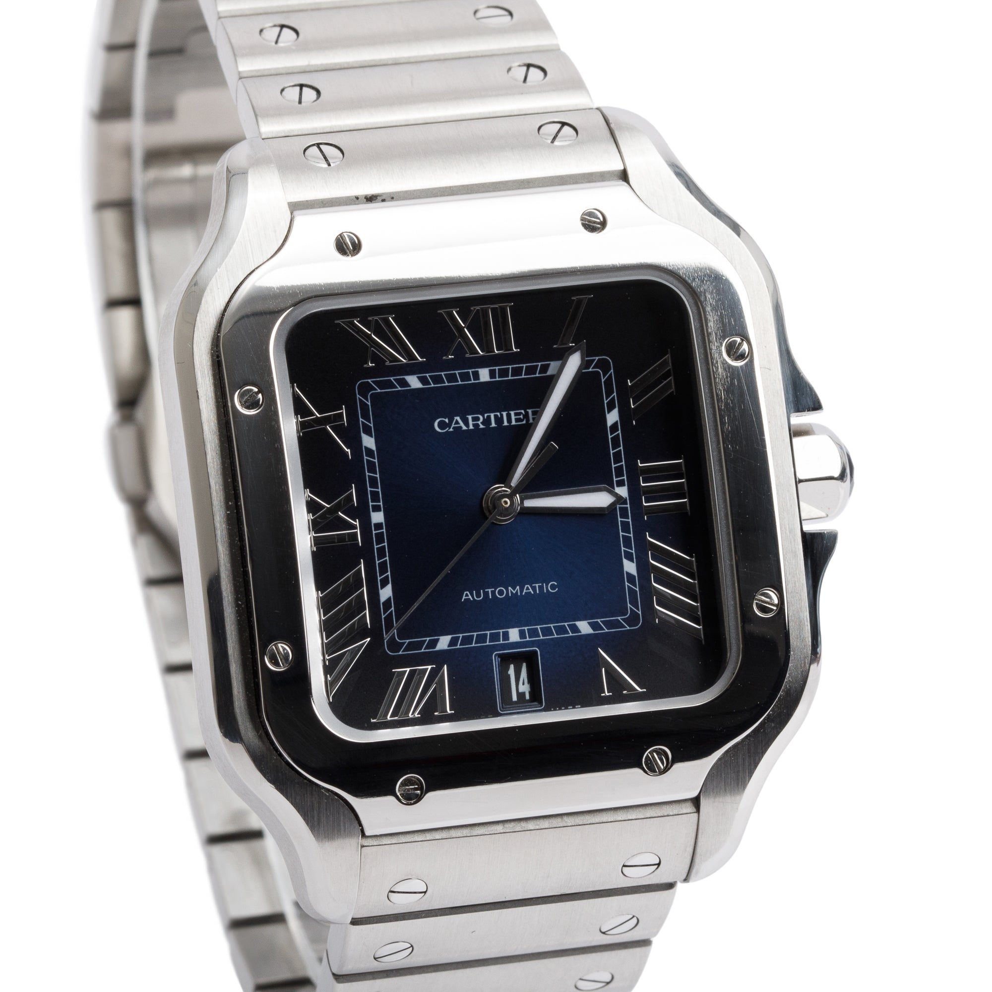 Cartier 2023 Stainless Steel Santos de Cartier Blue Dial Automatic Watch, Large Model 4072