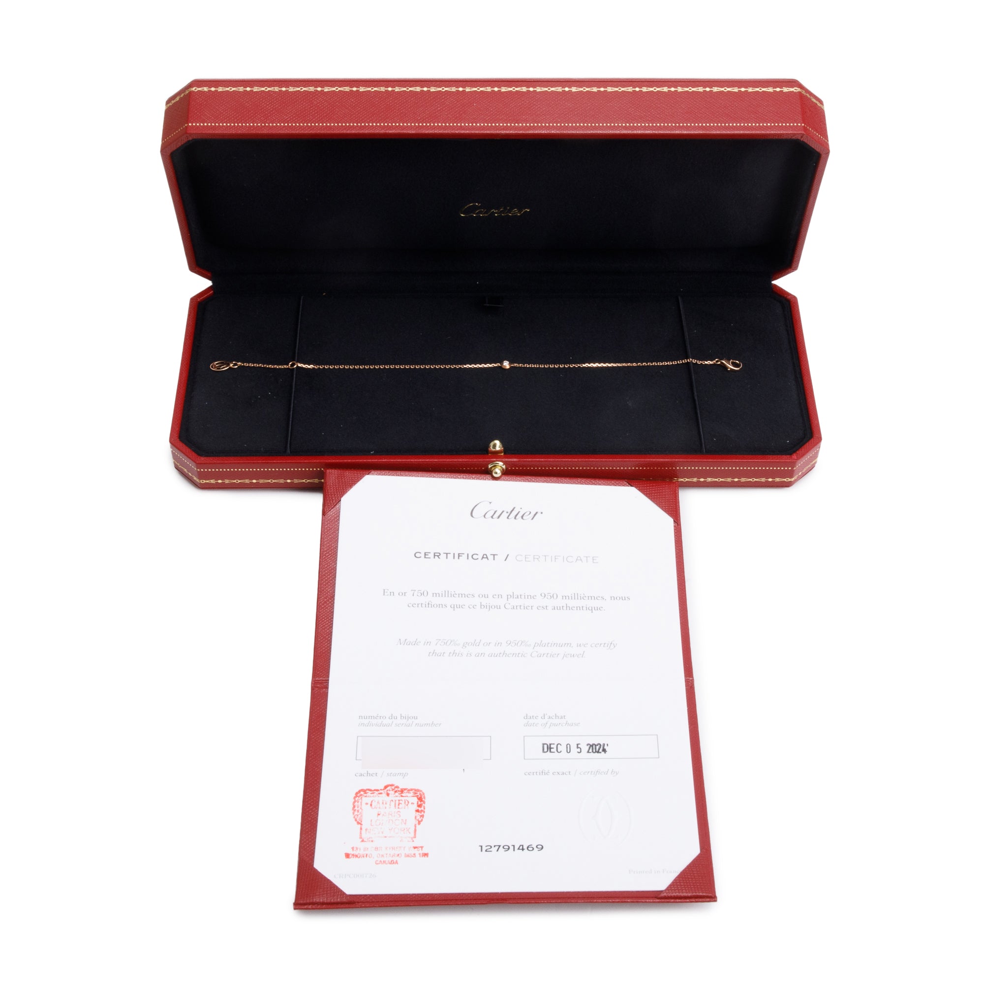 Cartier 2024 18k Rose Gold Diamond D'Amour Bracelet, Mini Model w/ Box, Receipt & Certificate