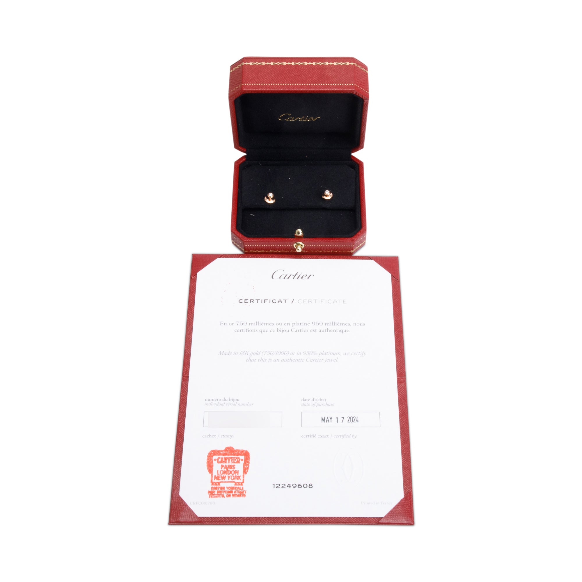 Cartier 2024 18k Rose Gold Diamond D'Amour Stud Earrings, Small Model w/ Box & Certificate