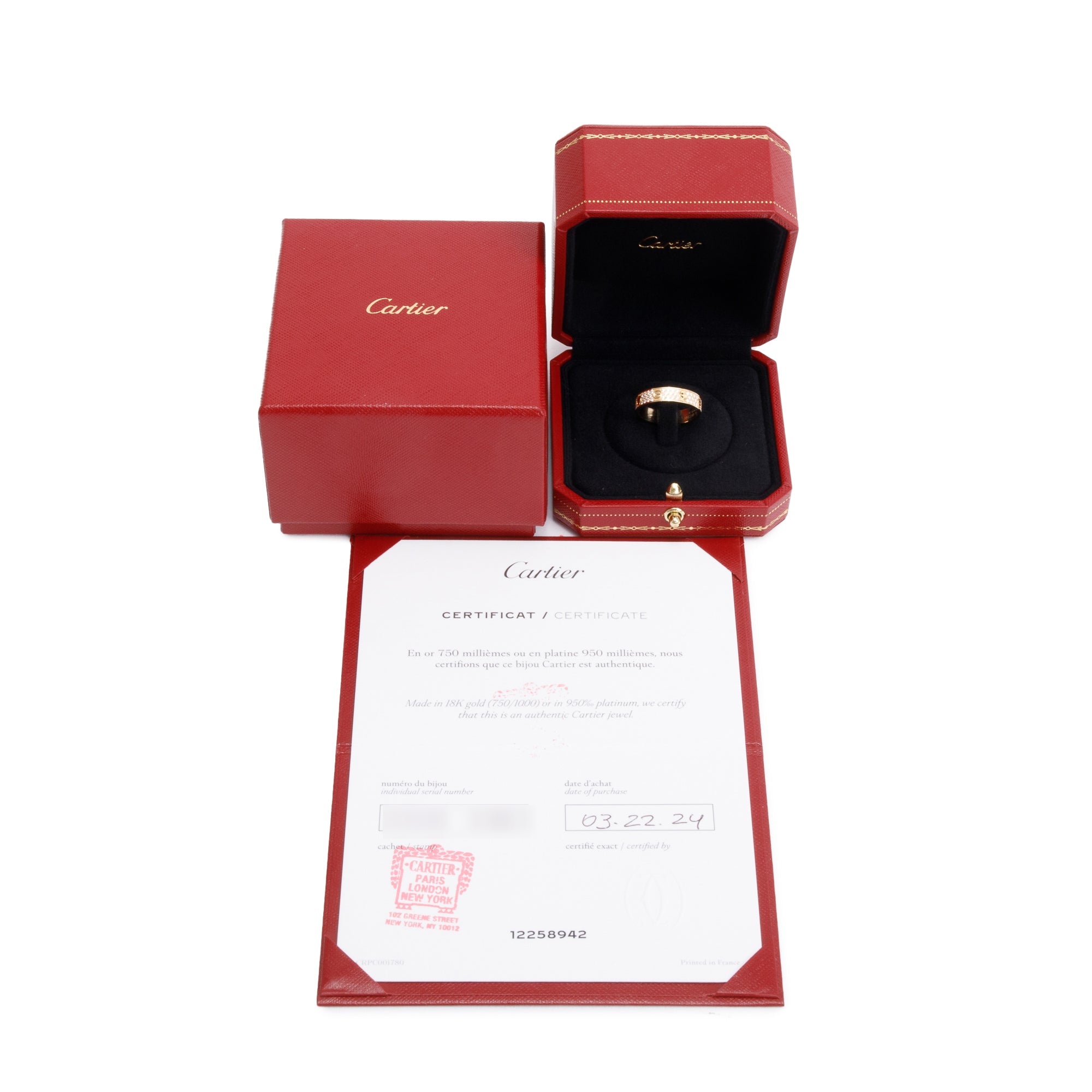 Cartier 2024 18k Yellow Gold Pave Diamond Love Wedding Band Ring, Size 57 8 w/ Box & Certificate