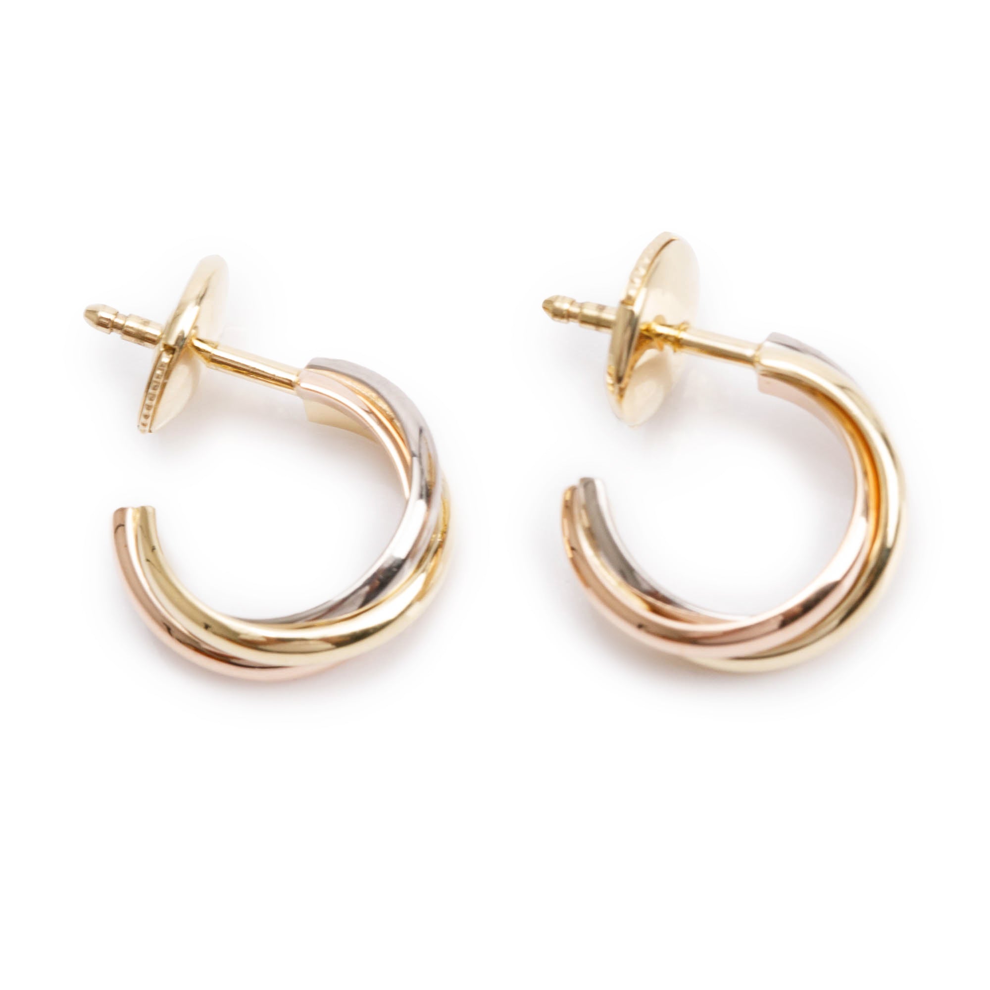 Cartier 2024 18k Yellow, White & Rose Gold Trinity Mini Hoop Earrings w/ Box & Certificate