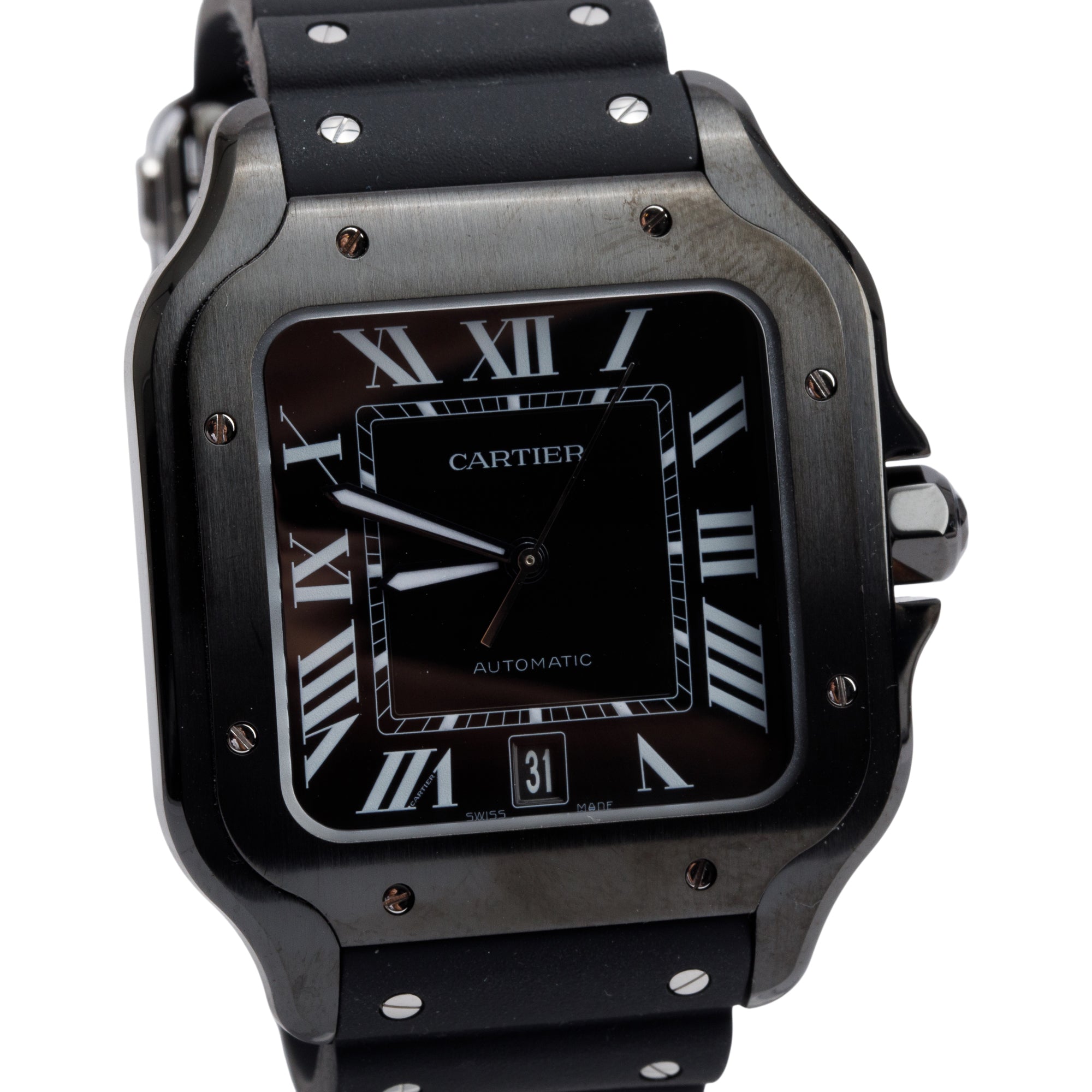 Cartier 2024 Stainless Steel & ADLC Santos de Cartier Automatic Watch, Large Model 4072 w/ Box, Papers & Extra Strap