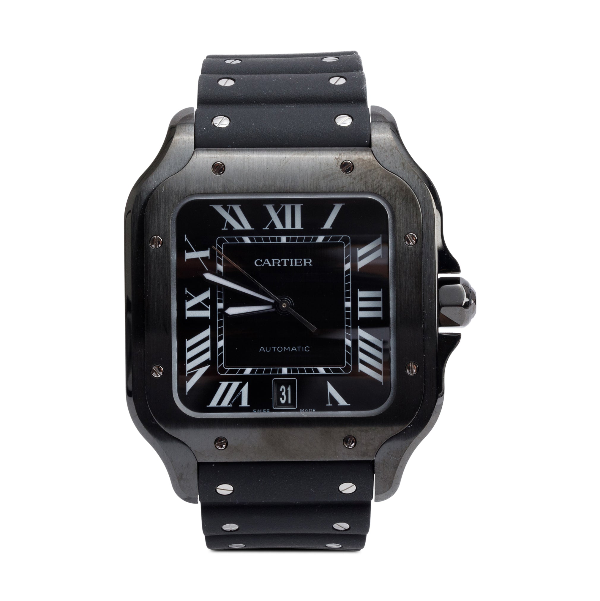 Cartier 2024 Stainless Steel & ADLC Santos de Cartier Automatic Watch, Large Model 4072 w/ Box, Papers & Extra Strap