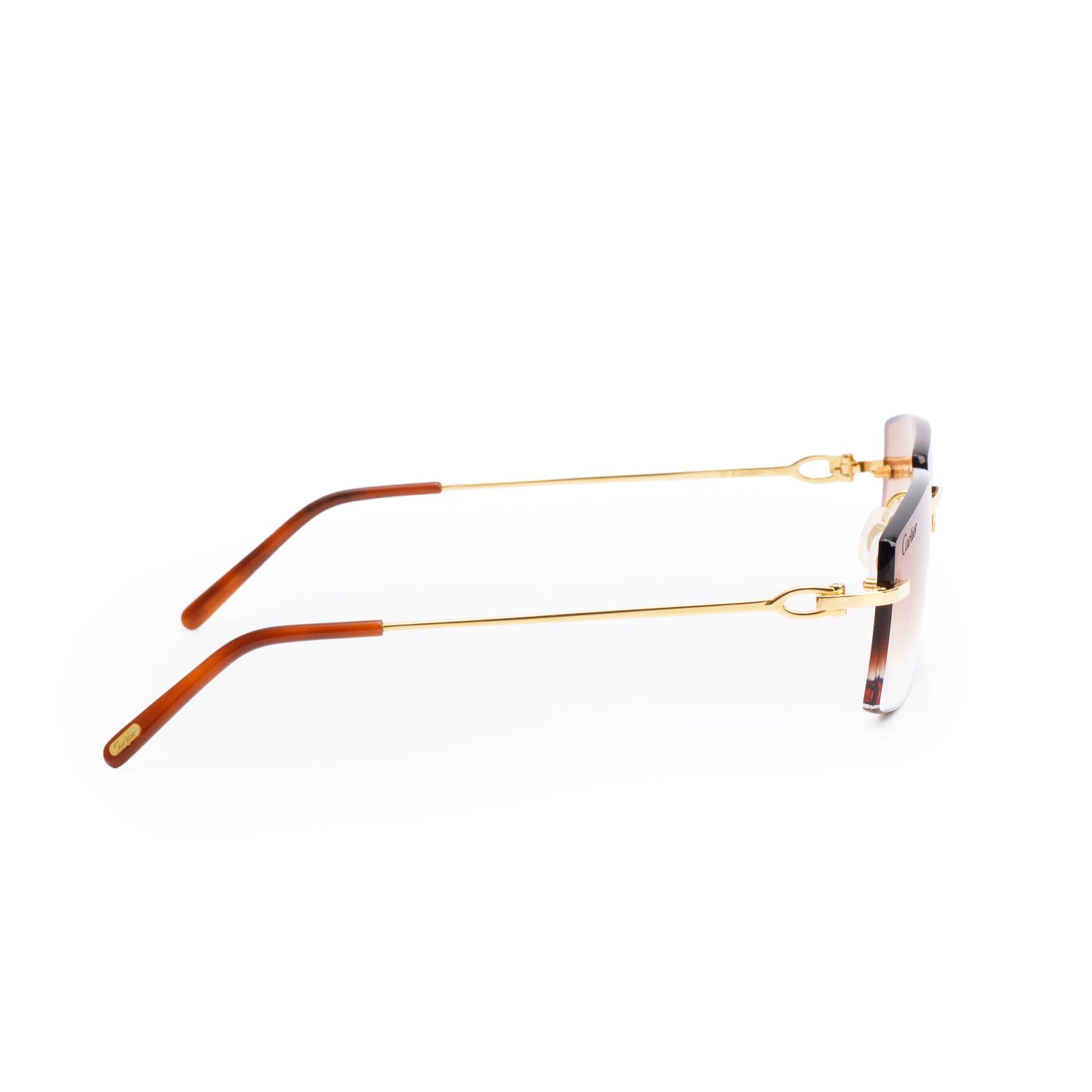 Cartier CT0050O Gold-Tone Metal Rimless Square Sunglasses w/ Box & Case