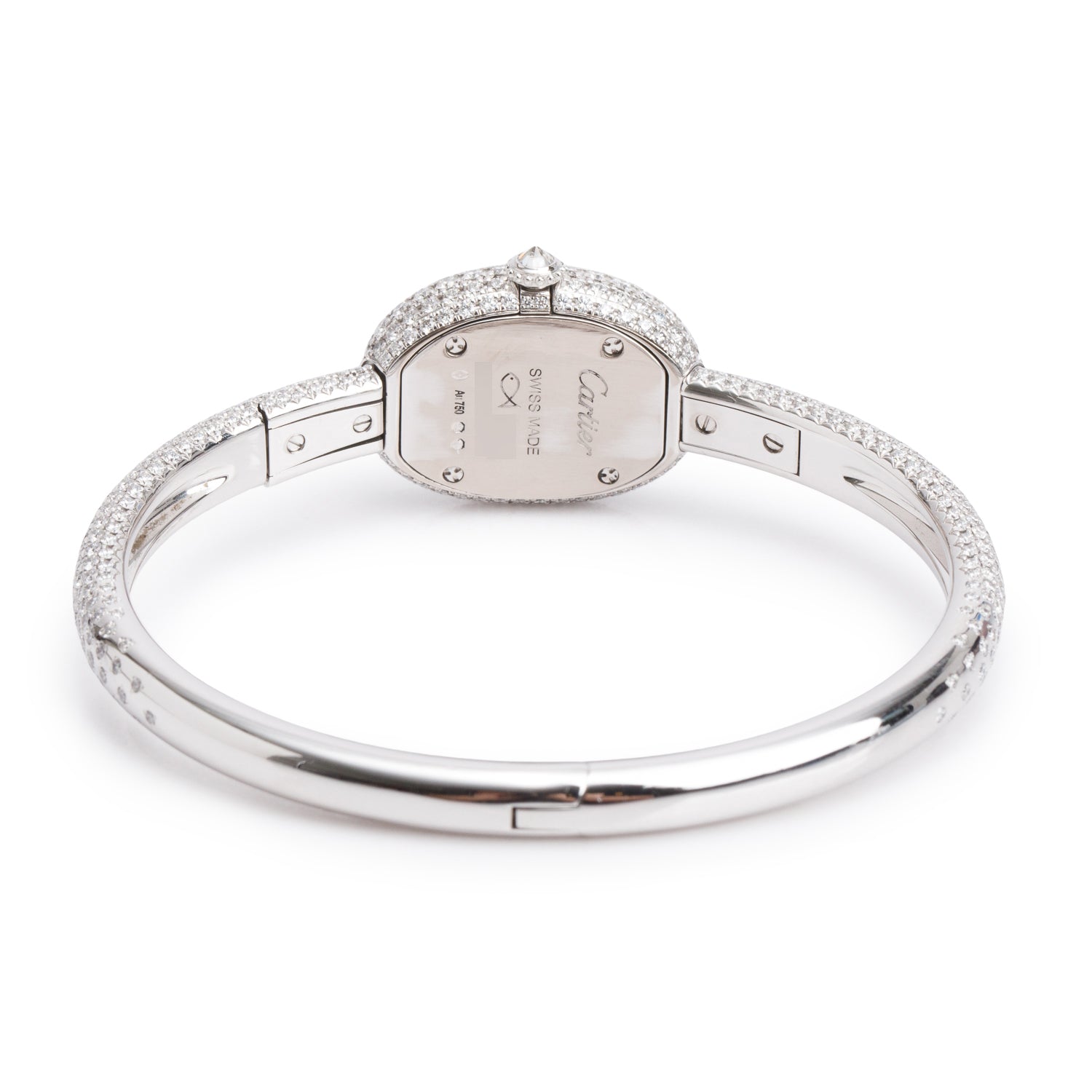 Cartier 2025 18k White Gold Paved Diamond Baignoire Quartz Watch, Mini Model 4545 w/ Box & Papers