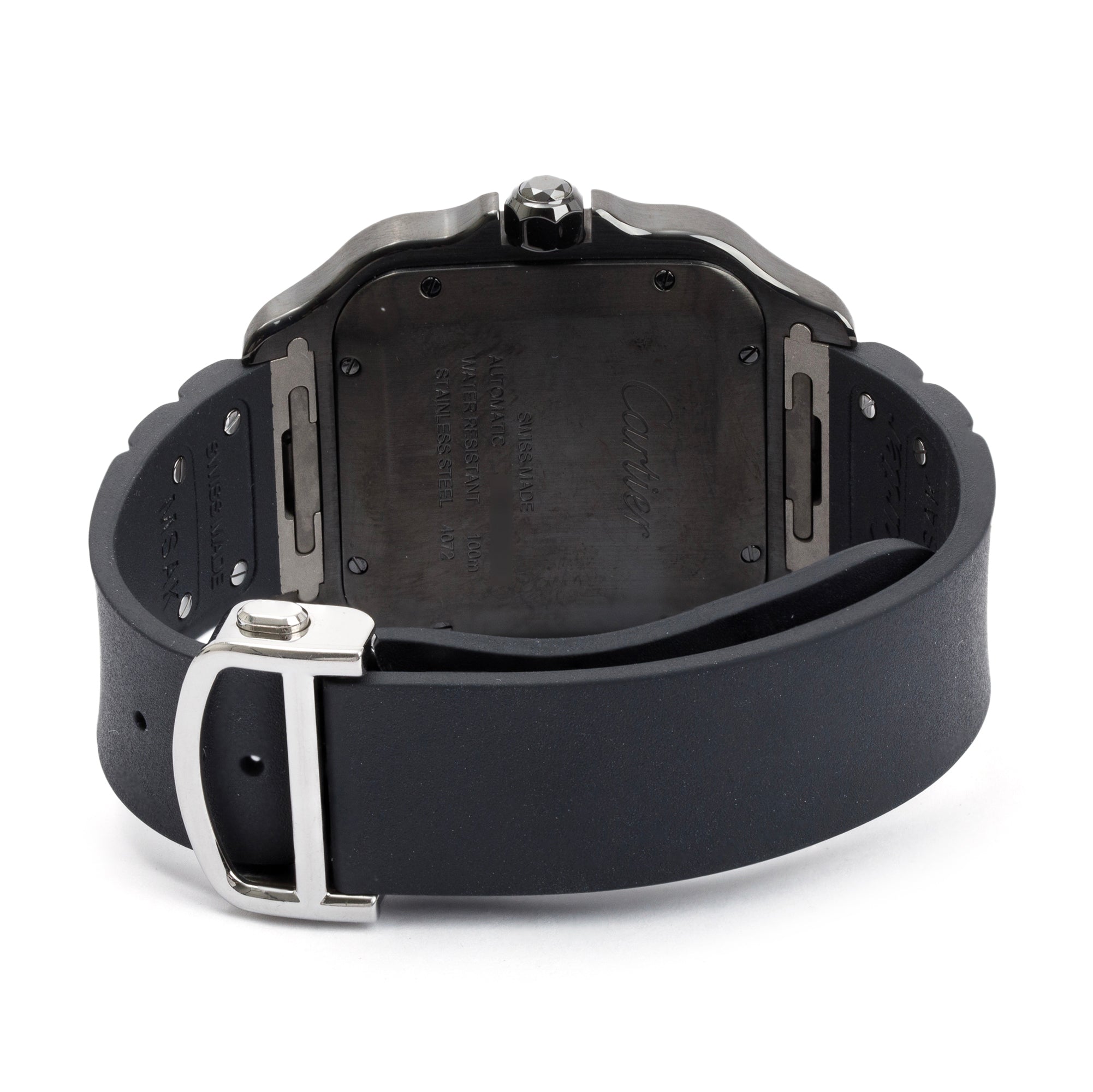 Cartier Black ADLC Stainless Steel Santos de Cartier Automatic Watch, Large Model w/ Box, Papers, Extra Strap