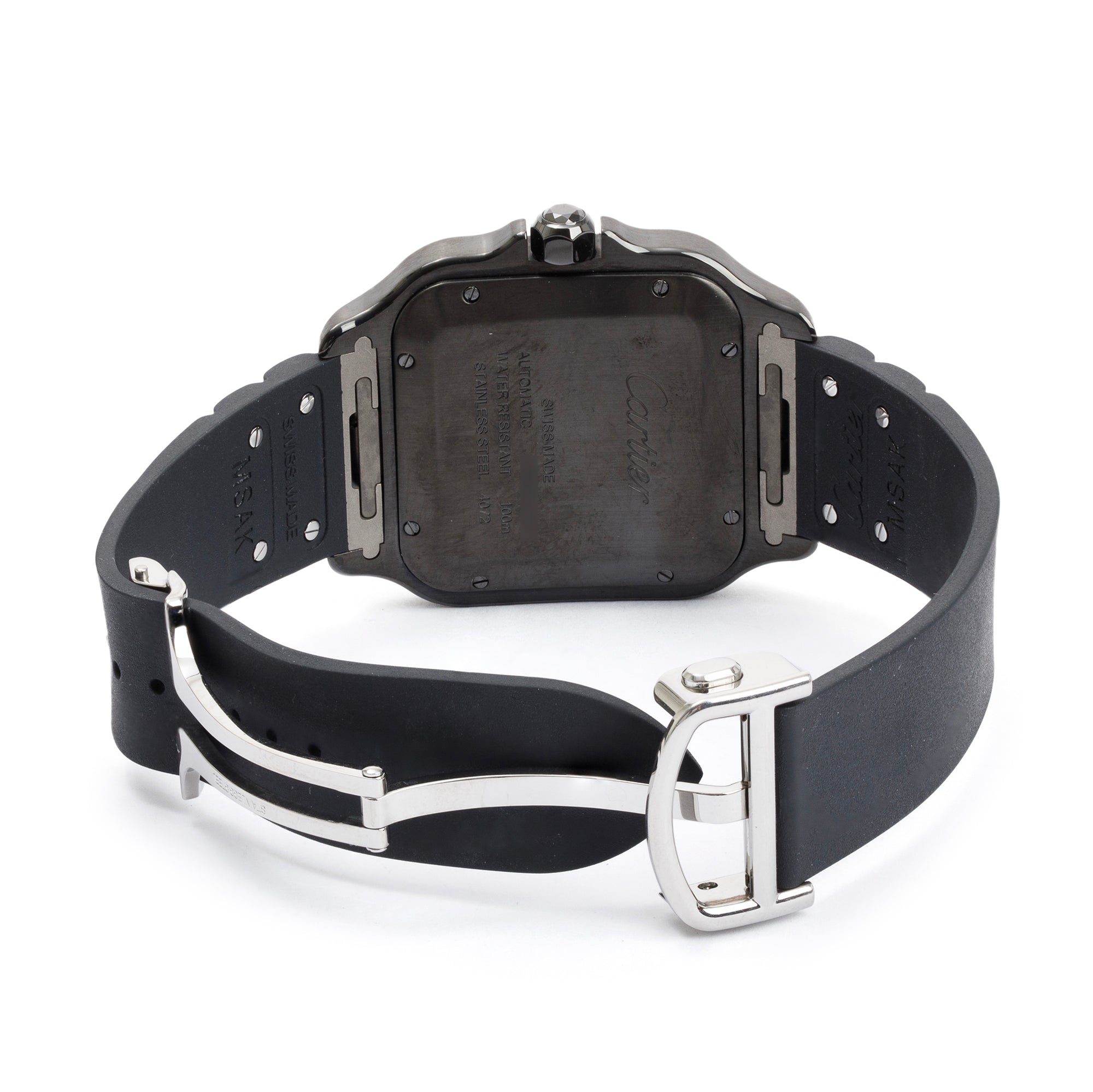 Cartier Black ADLC Stainless Steel Santos de Cartier Automatic Watch, Large Model w/ Box, Papers, Extra Strap