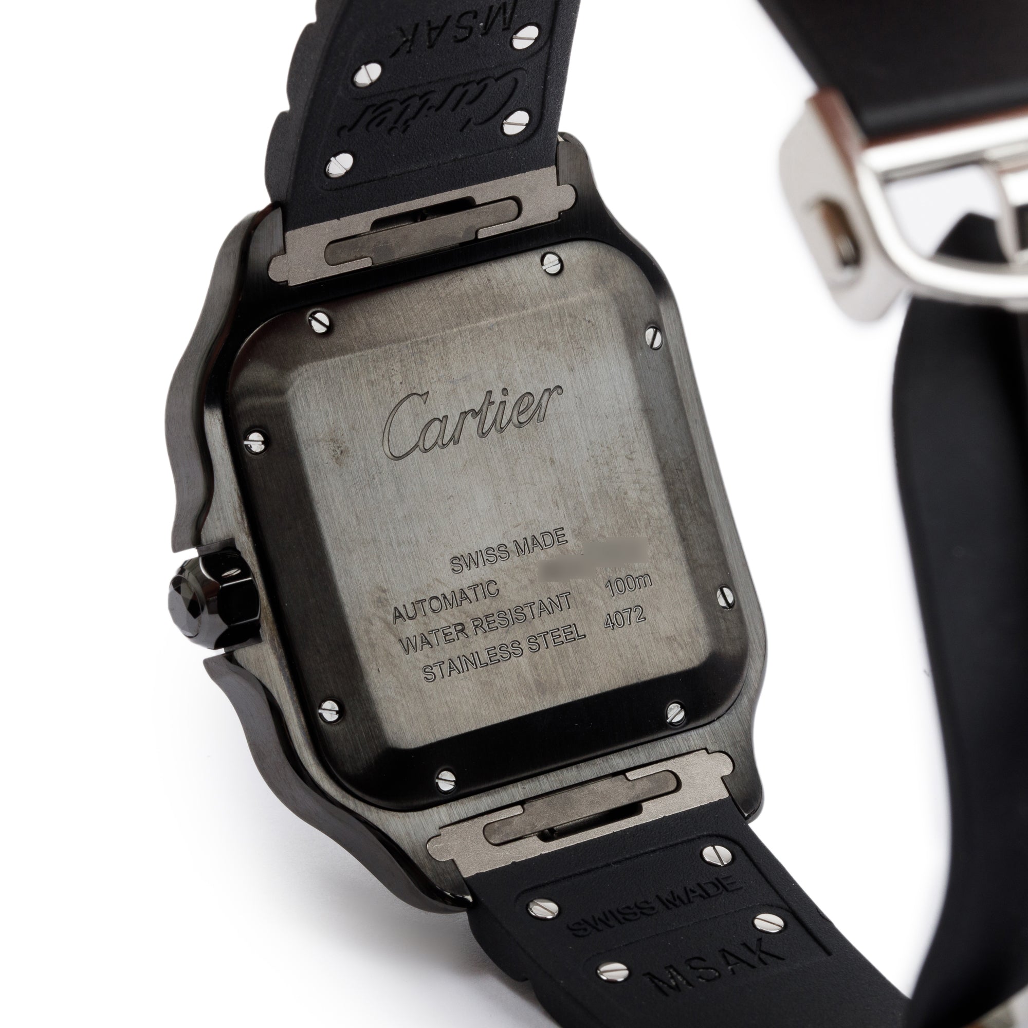 Cartier Black ADLC Stainless Steel Santos de Cartier Automatic Watch, Large Model w/ Box, Papers, Extra Strap