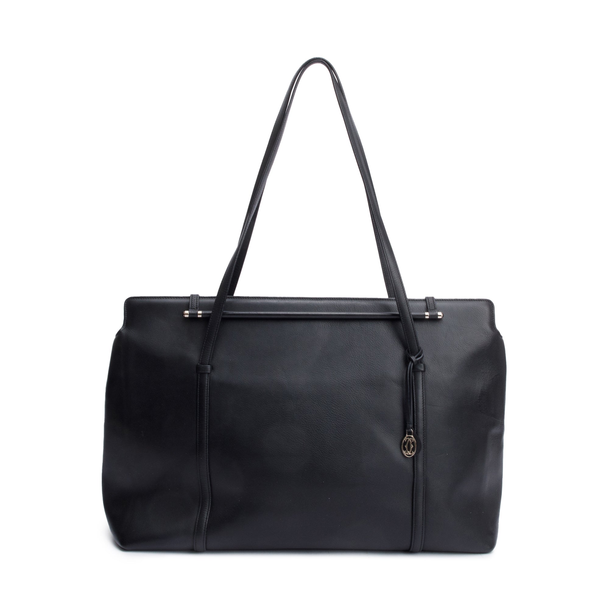 Cartier Black Calfskin Leather Cabochon Travel Tote Bag w/ Authenticity Card