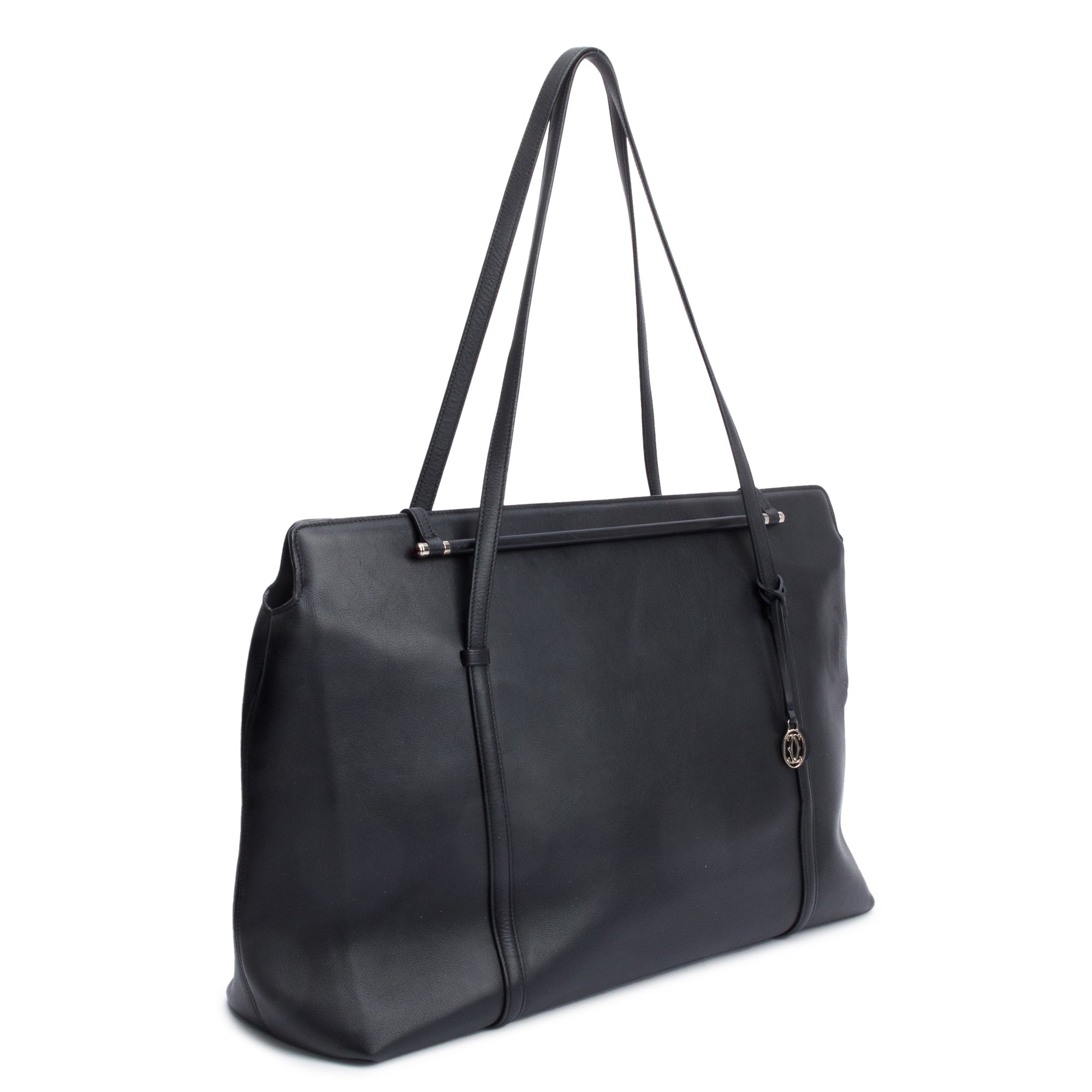 Cartier Black Calfskin Leather Cabochon Travel Tote Bag w/ Authenticity Card