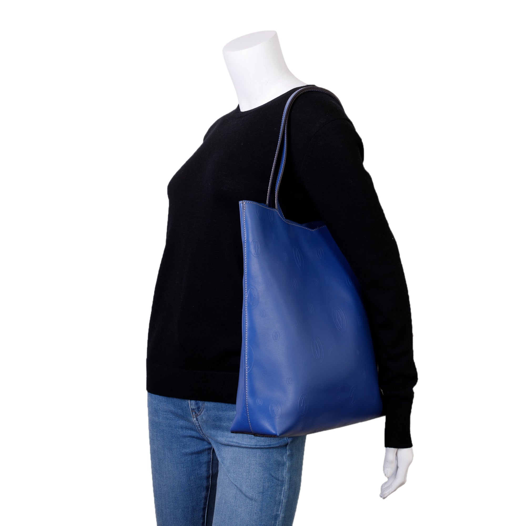 Cartier Blue Calfskin Leather Le 18H Happy Birthday Tote Bag w/ Pouch