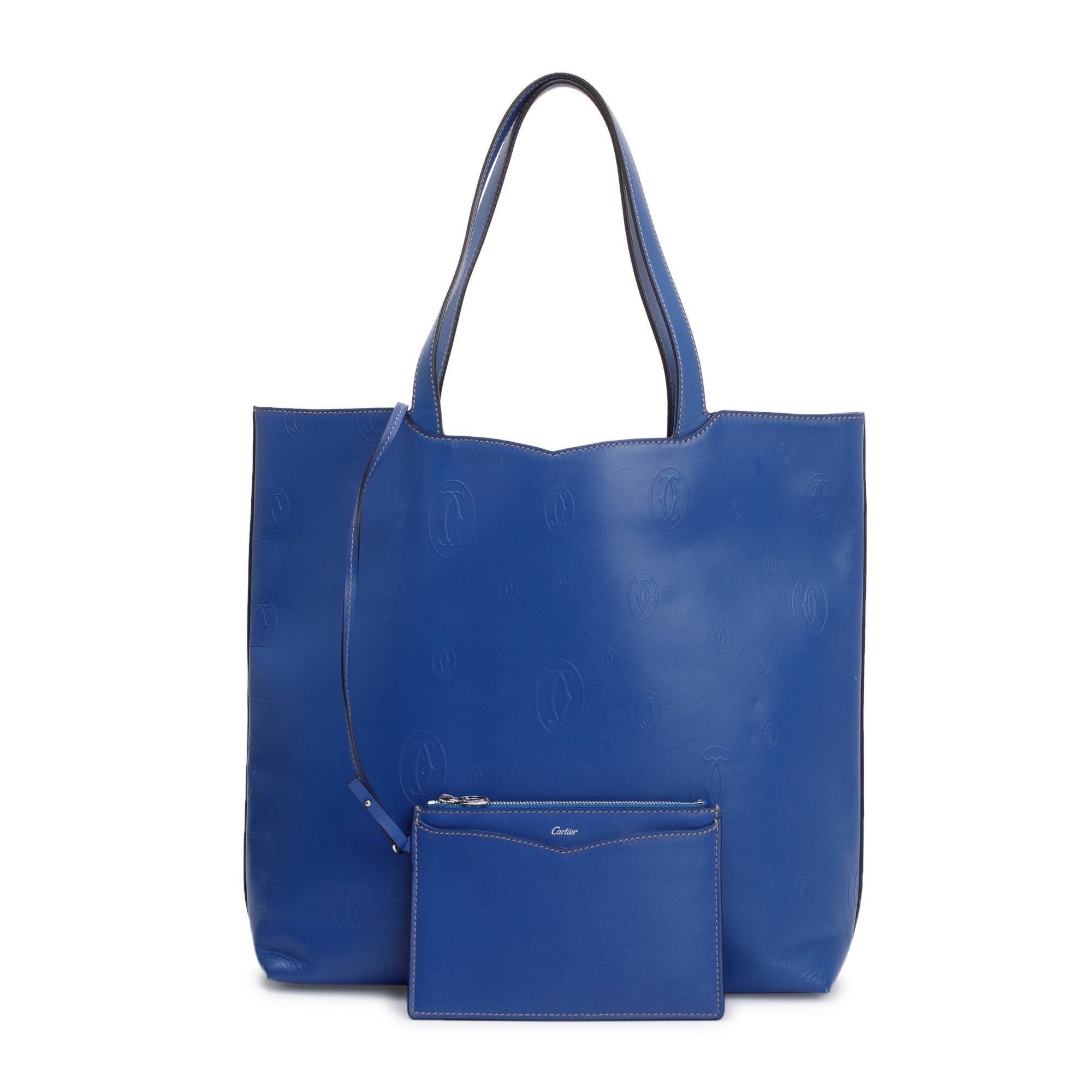 Cartier Blue Calfskin Leather Le 18H Happy Birthday Tote Bag w/ Pouch