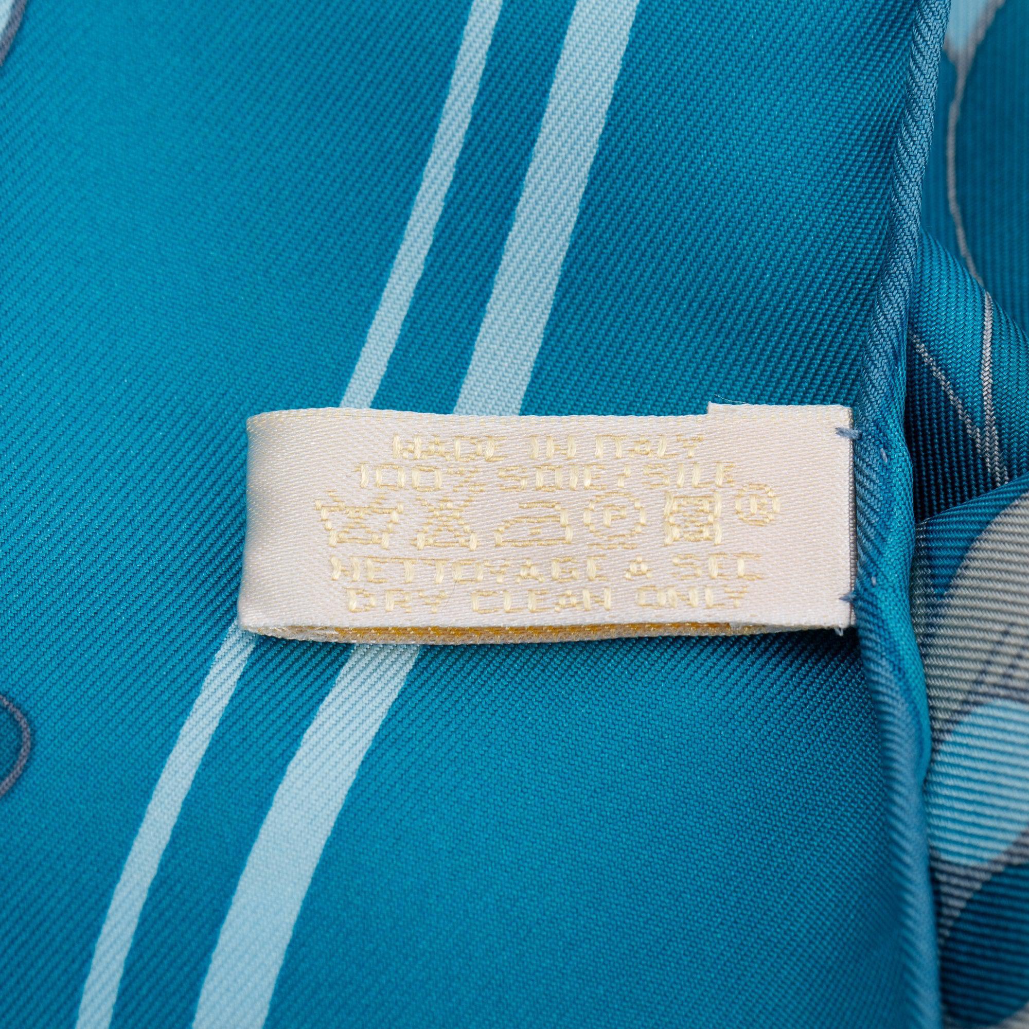 Cartier Blue Floral Print Silk Scarf 90 w/ Box