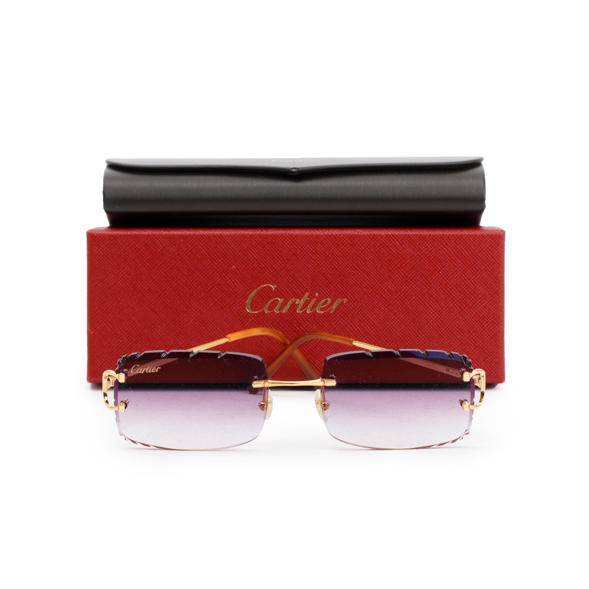 Cartier CT000920 Rimless Diamond Cut Sunglasses w/ Box & Case