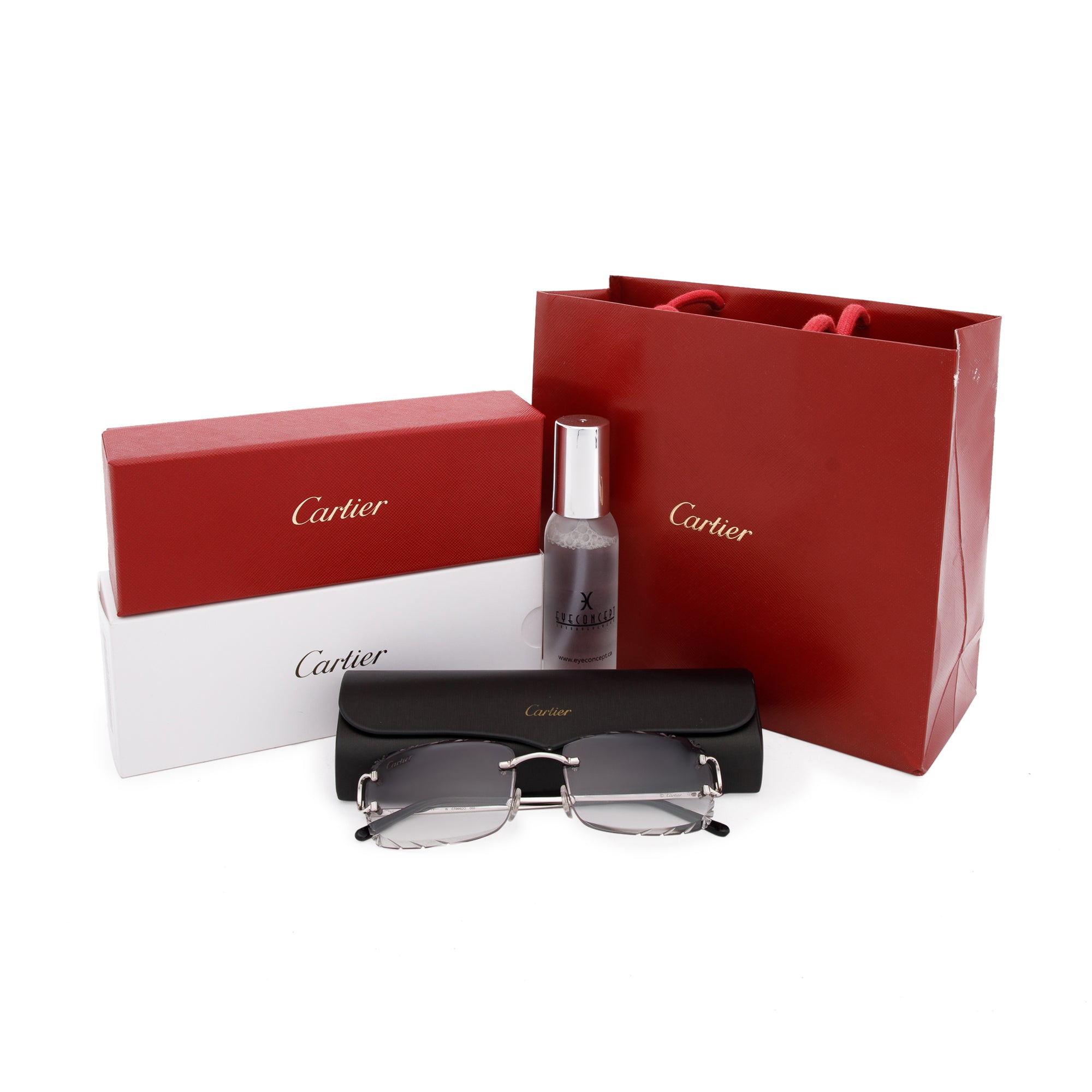 Cartier CT00920 Rimless Diamond Cut Sunglasses w/ Box & Case