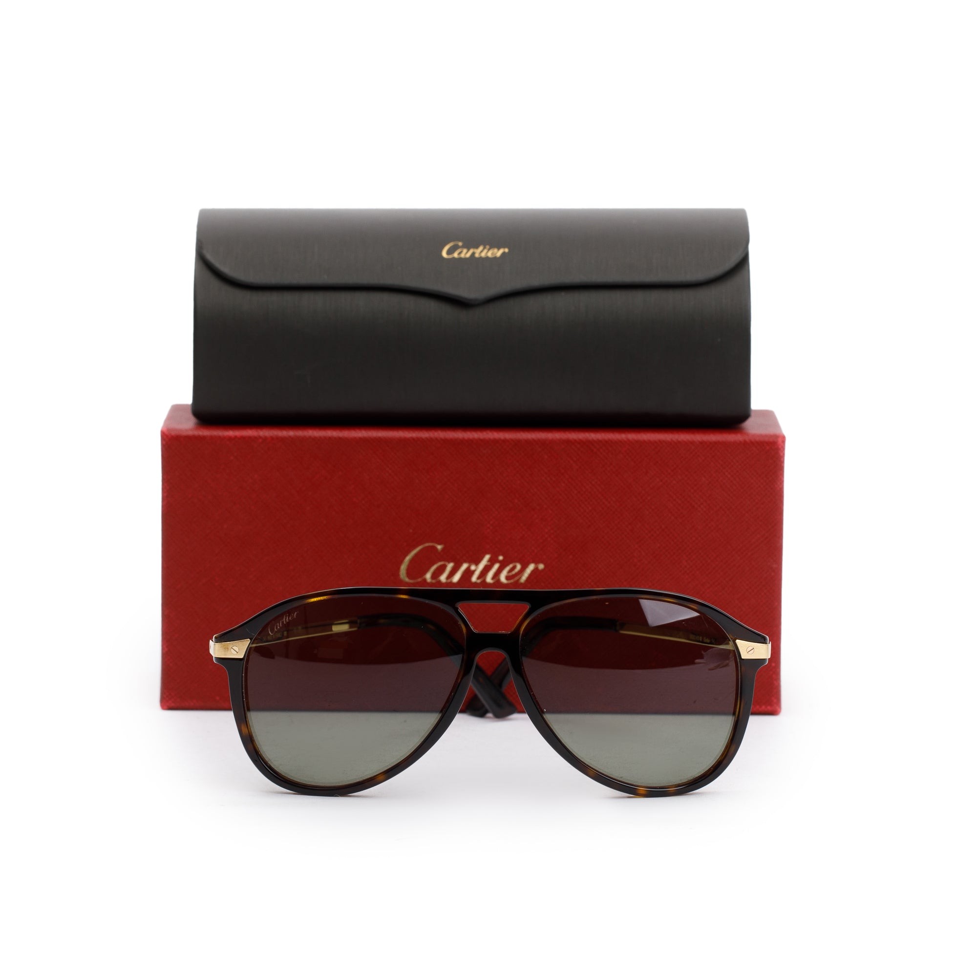 Cartier CT0105A Santos De Cartier Aviator Sunglasses w/ Box & Case
