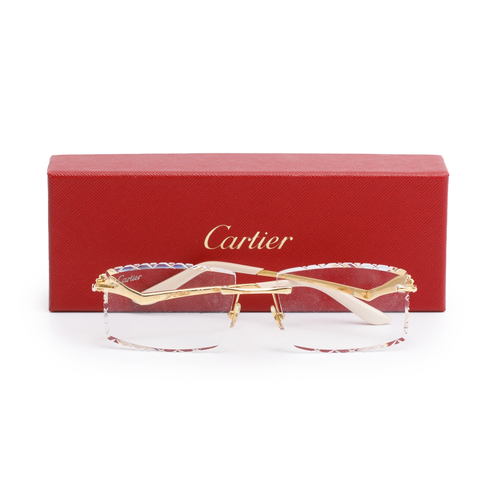 Cartier CT0120O Gold-Tone Rimless Diamond Cut Sunglasses w/ Box