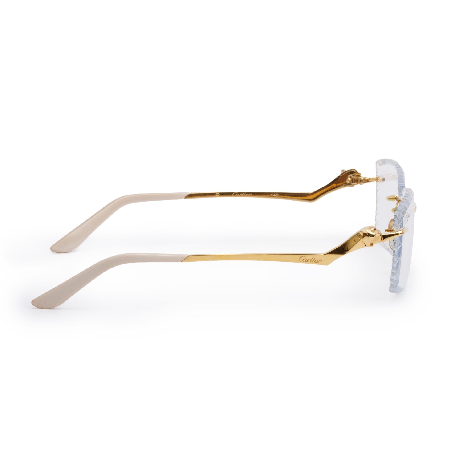 Cartier CT0120O Gold-Tone Rimless Diamond Cut Sunglasses w/ Box