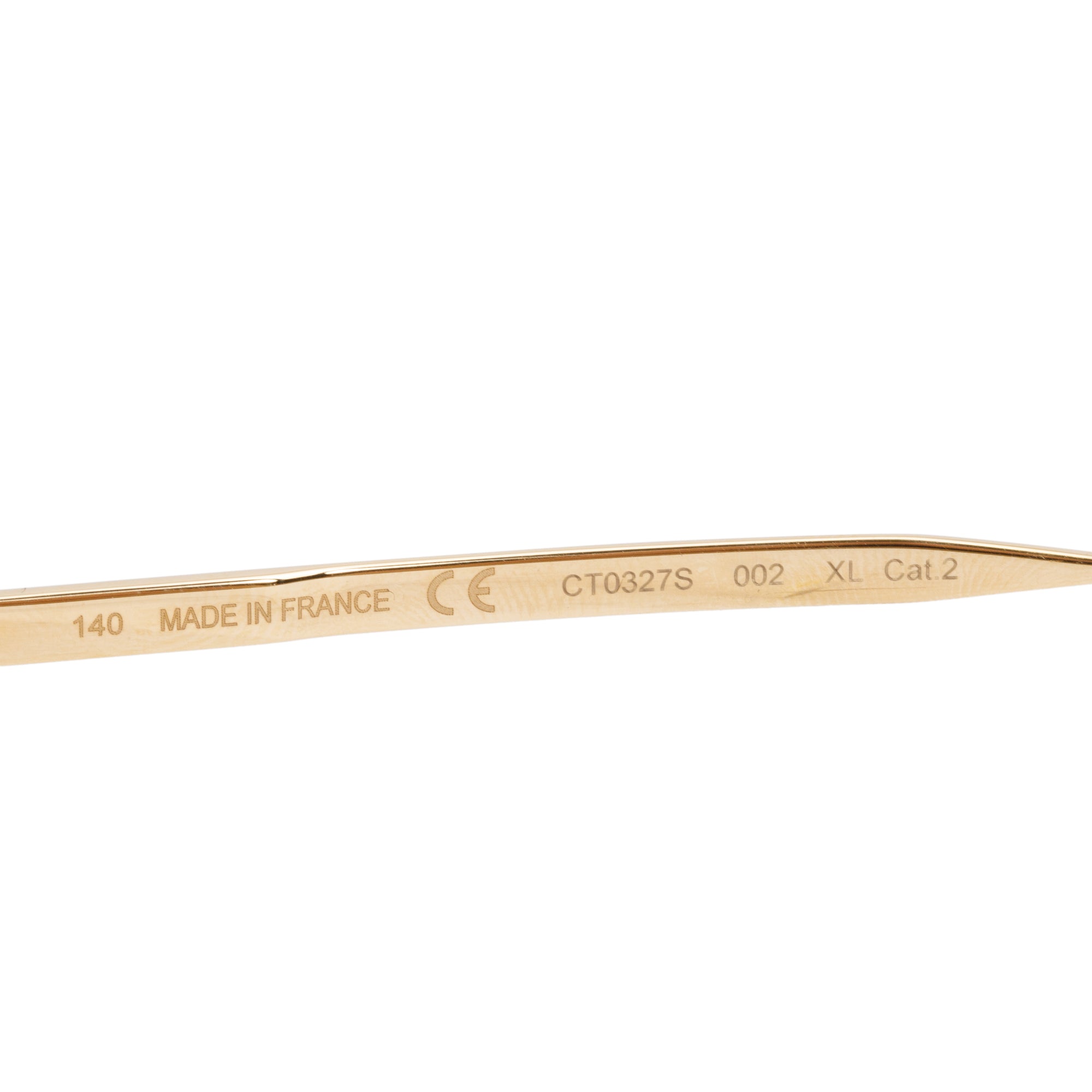 Cartier CT0327S Gold-Plated Metal Frame Santos Geometric Sunglasses w/ Box & Case