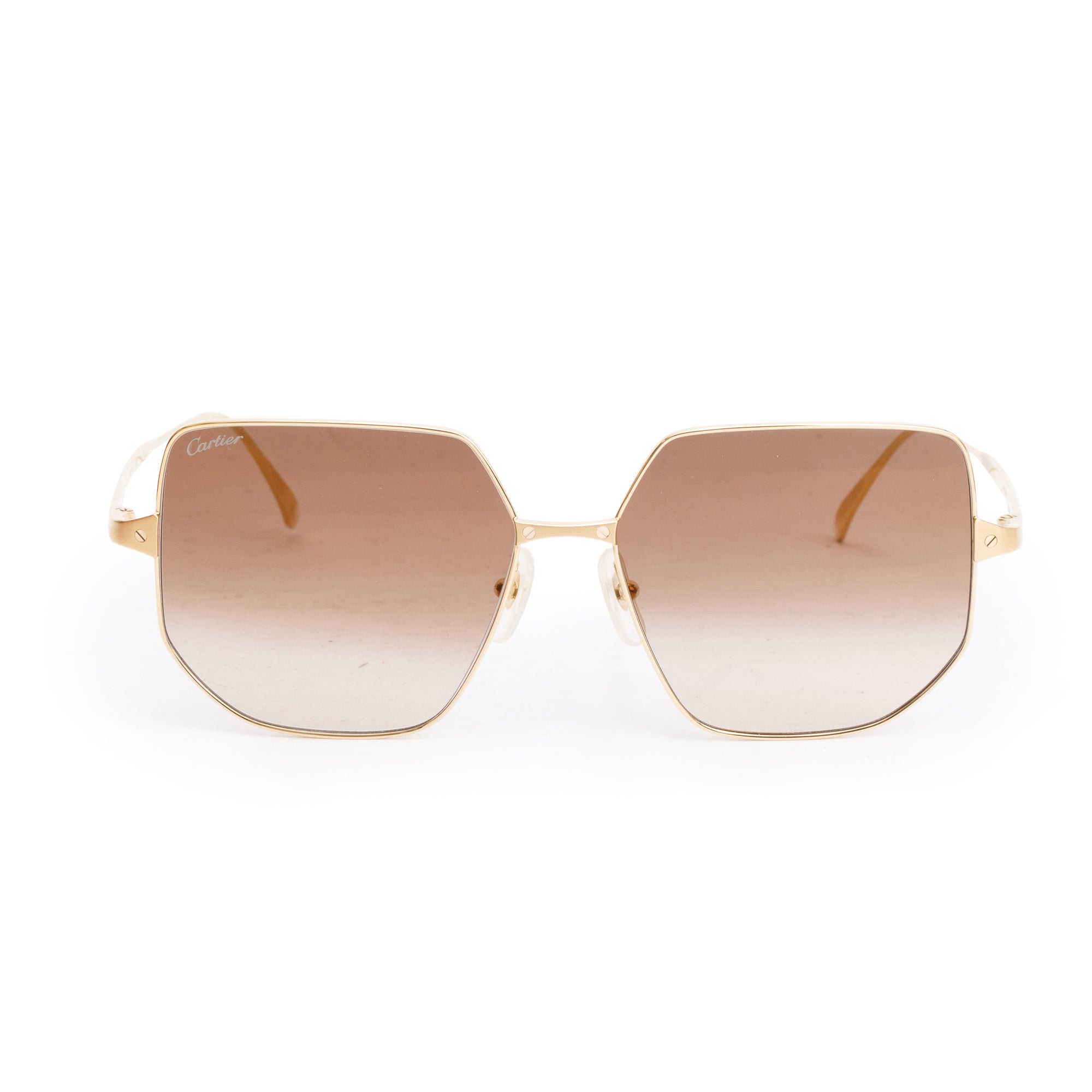 Cartier CT0327S Gold-Plated Metal Frame Santos Geometric Sunglasses w/ Box & Case