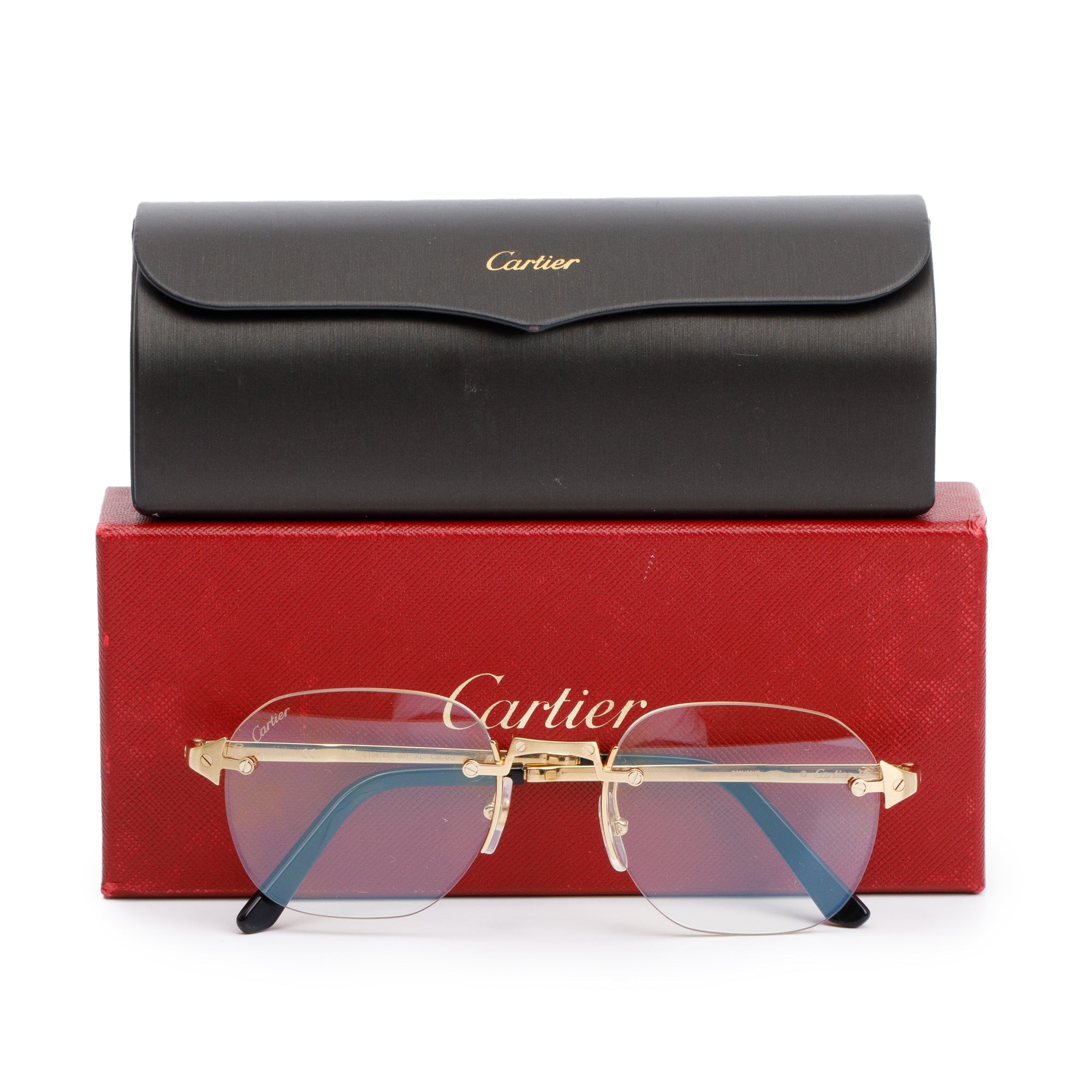 Cartier CT0478S Rimless Round Frame Santos Eyeglasses w/ Box & Case