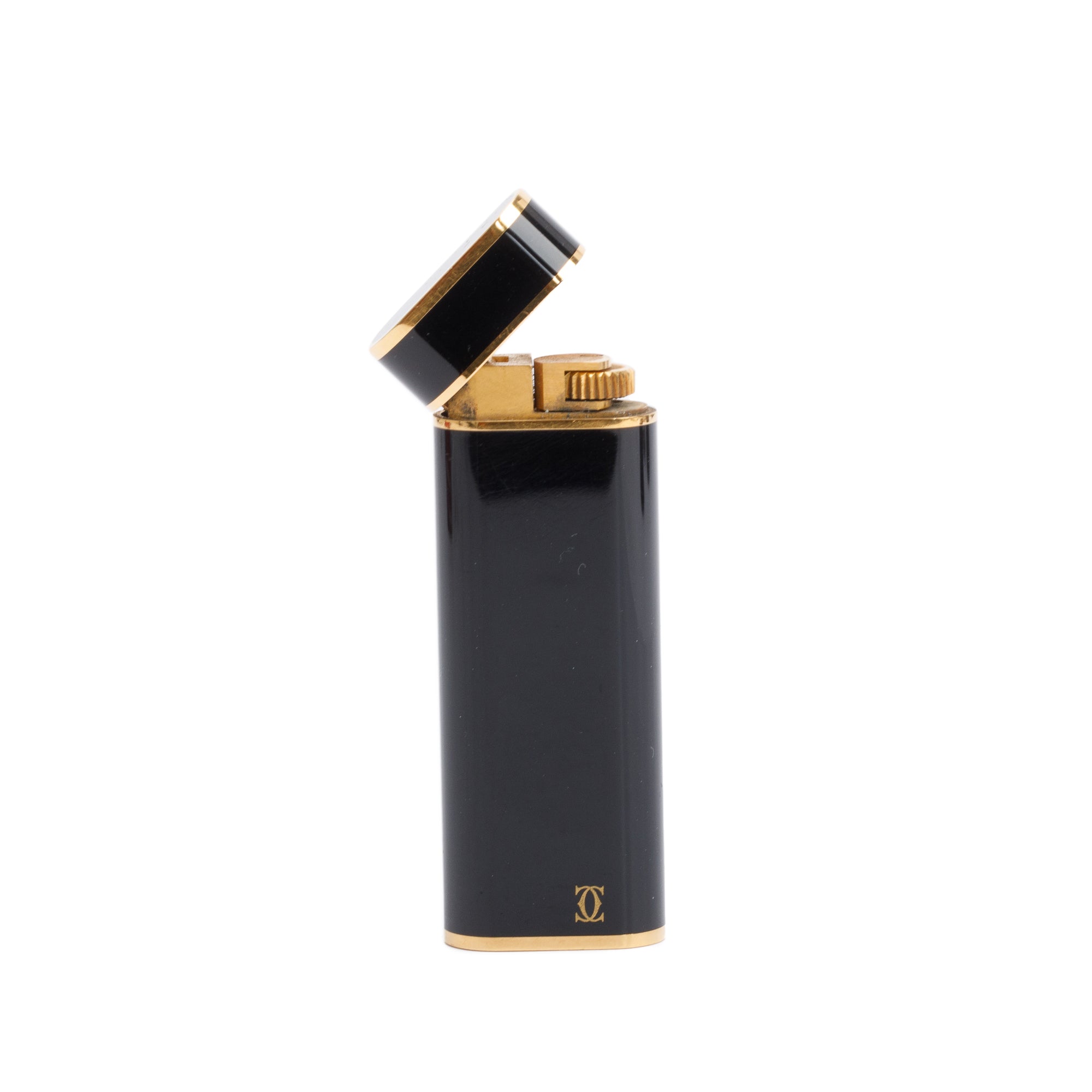 Cartier Gold-Plated Black Lacquer Must de Cartier Lighter w/ Box & Papers