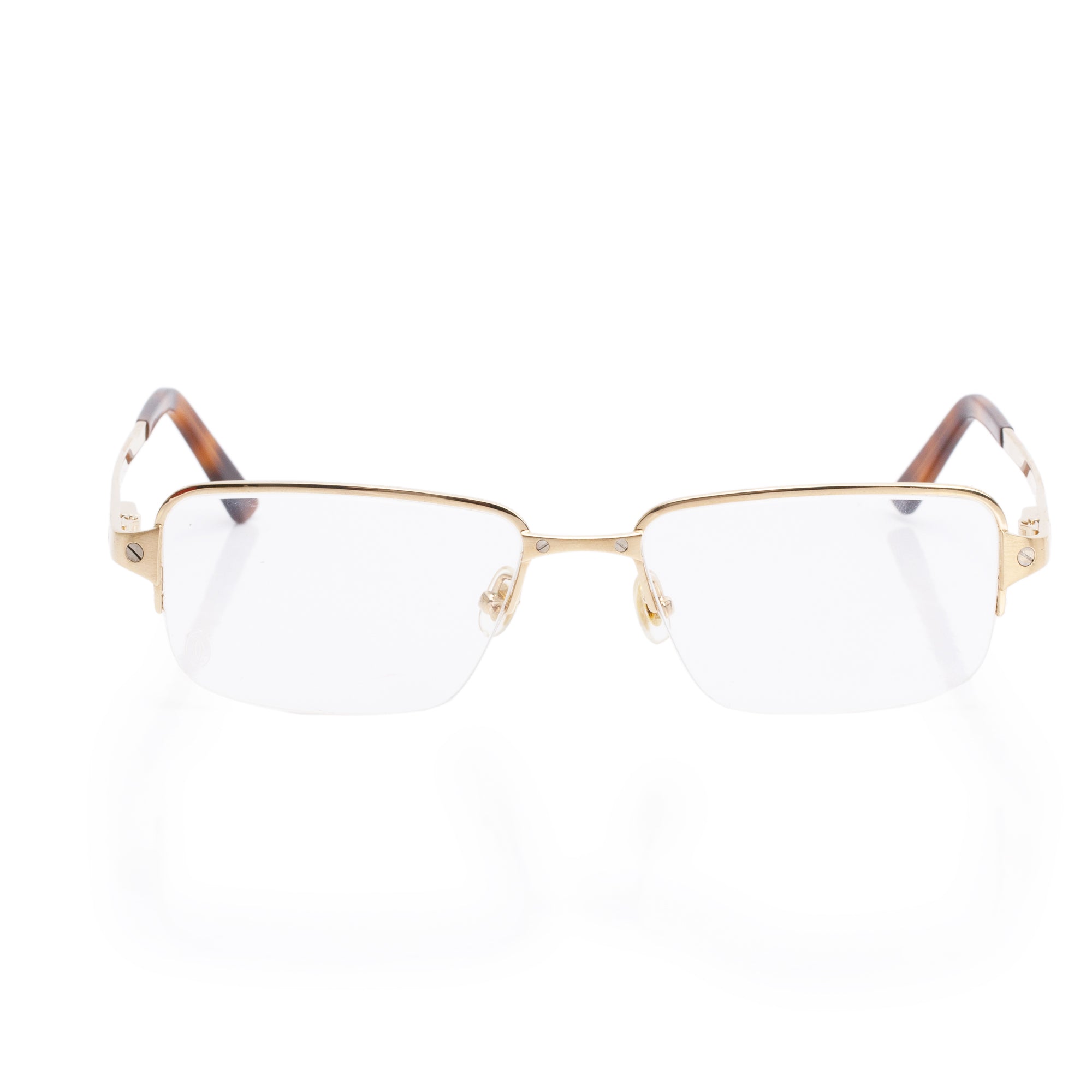 Cartier Gold-Plated Havana Acetate Santos De Cartier Rectangle Eyeglasses w/ Box & Case