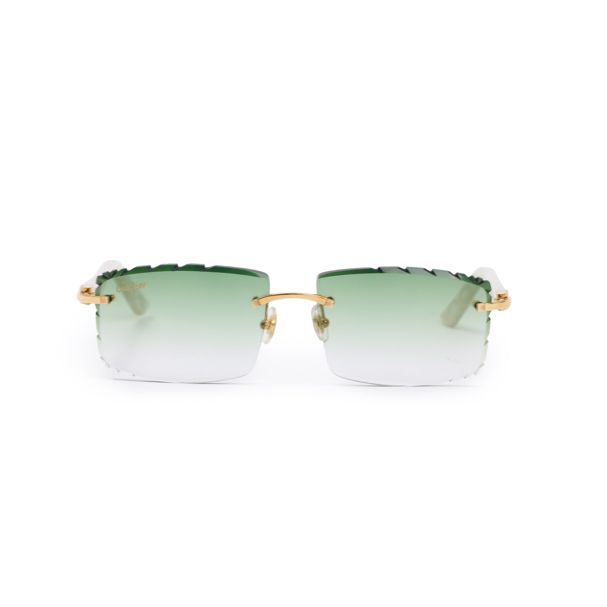 Cartier Marble White Acetate Kiwi Rimless Diamond Cut Sunglasses w/ Box & Case