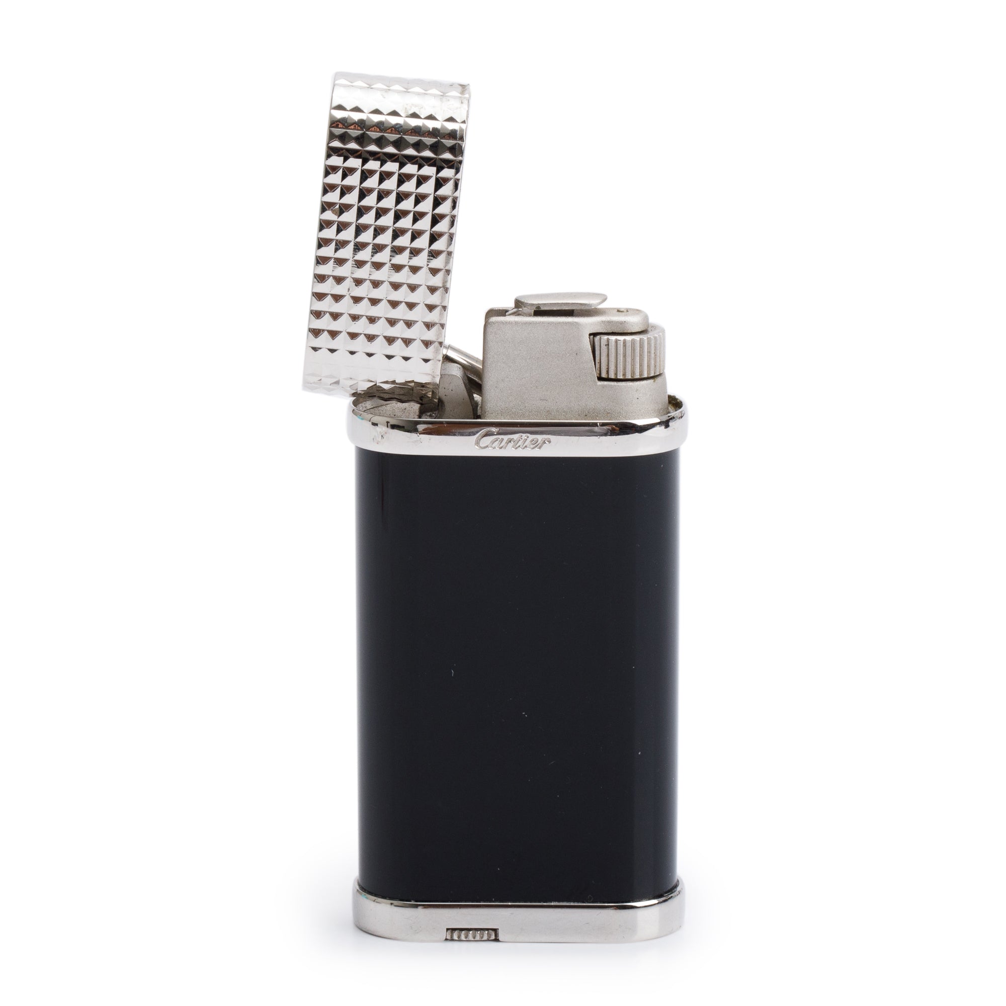 Cartier Palladium-Plated Black Lacquer Clous de Paris Decor Lighter