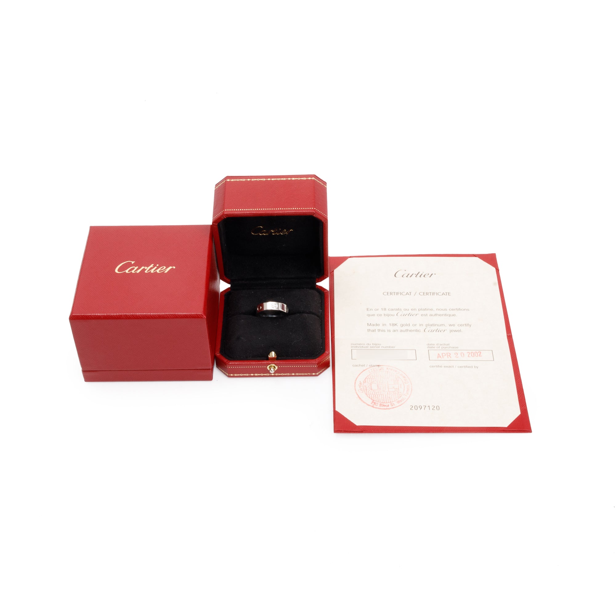 Cartier Platinum 5.5 MM Love Ring, Size 58 8.5 w/ Box & Certificate