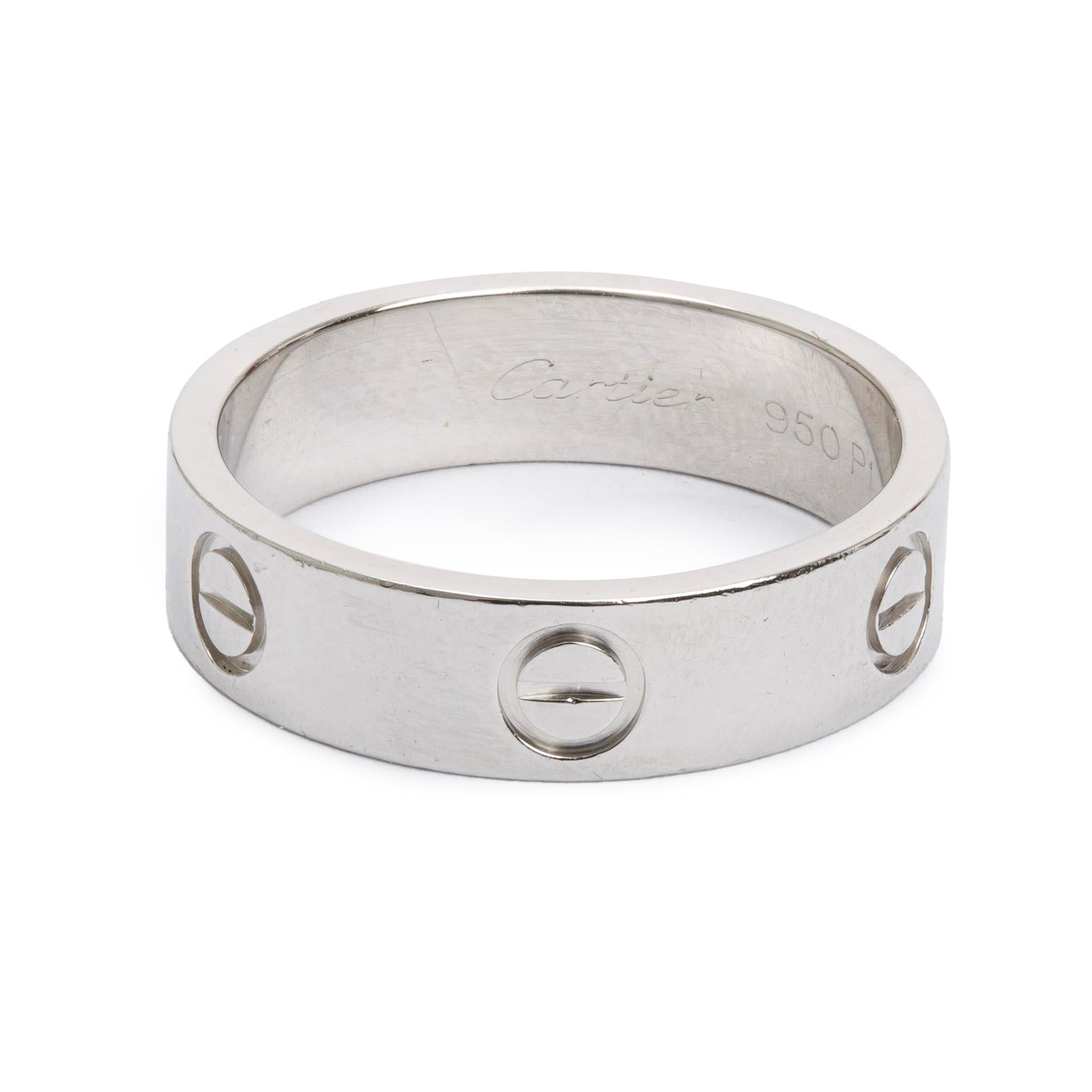 Cartier Platinum 5.5 MM Love Ring, Size 58 8.5 w/ Box & Certificate