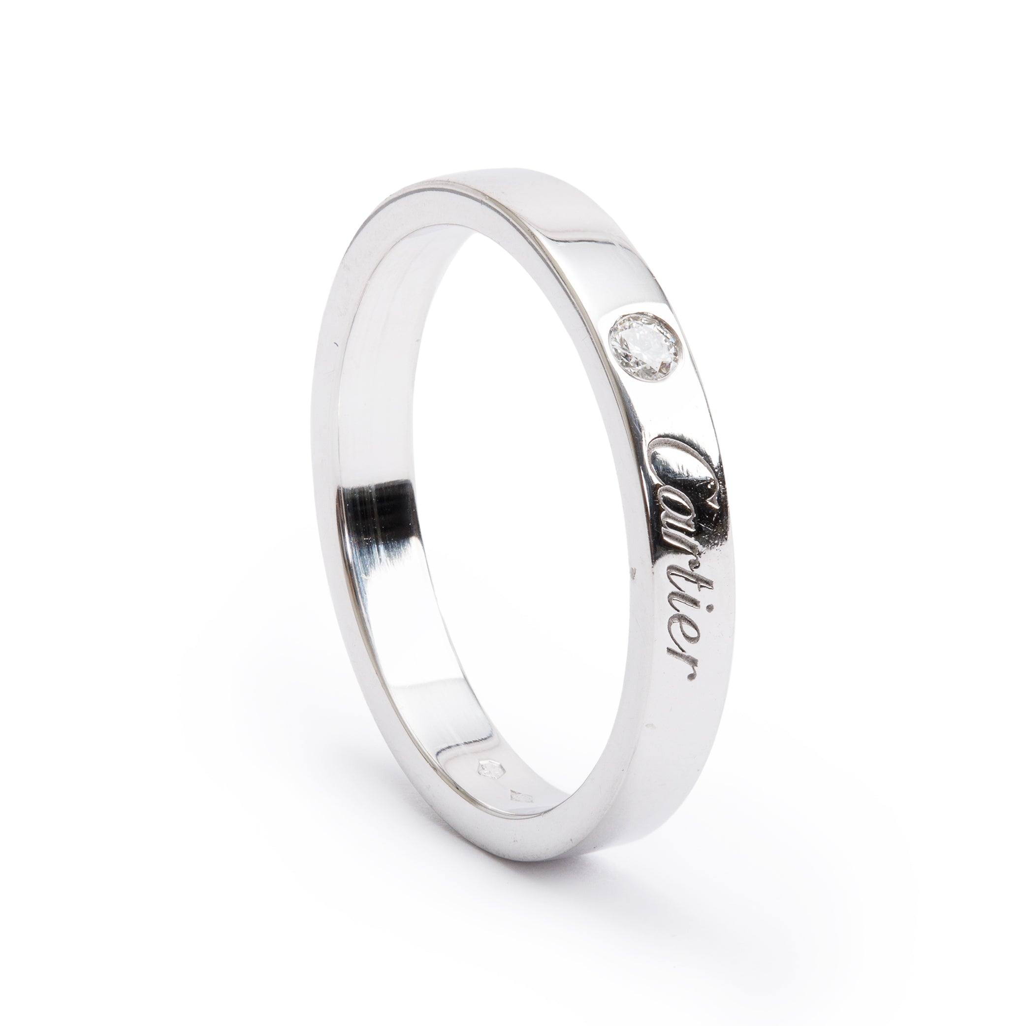 Cartier Platinum C de Cartier Diamond 3 MM Wedding Band Ring, Size 55 7.25
