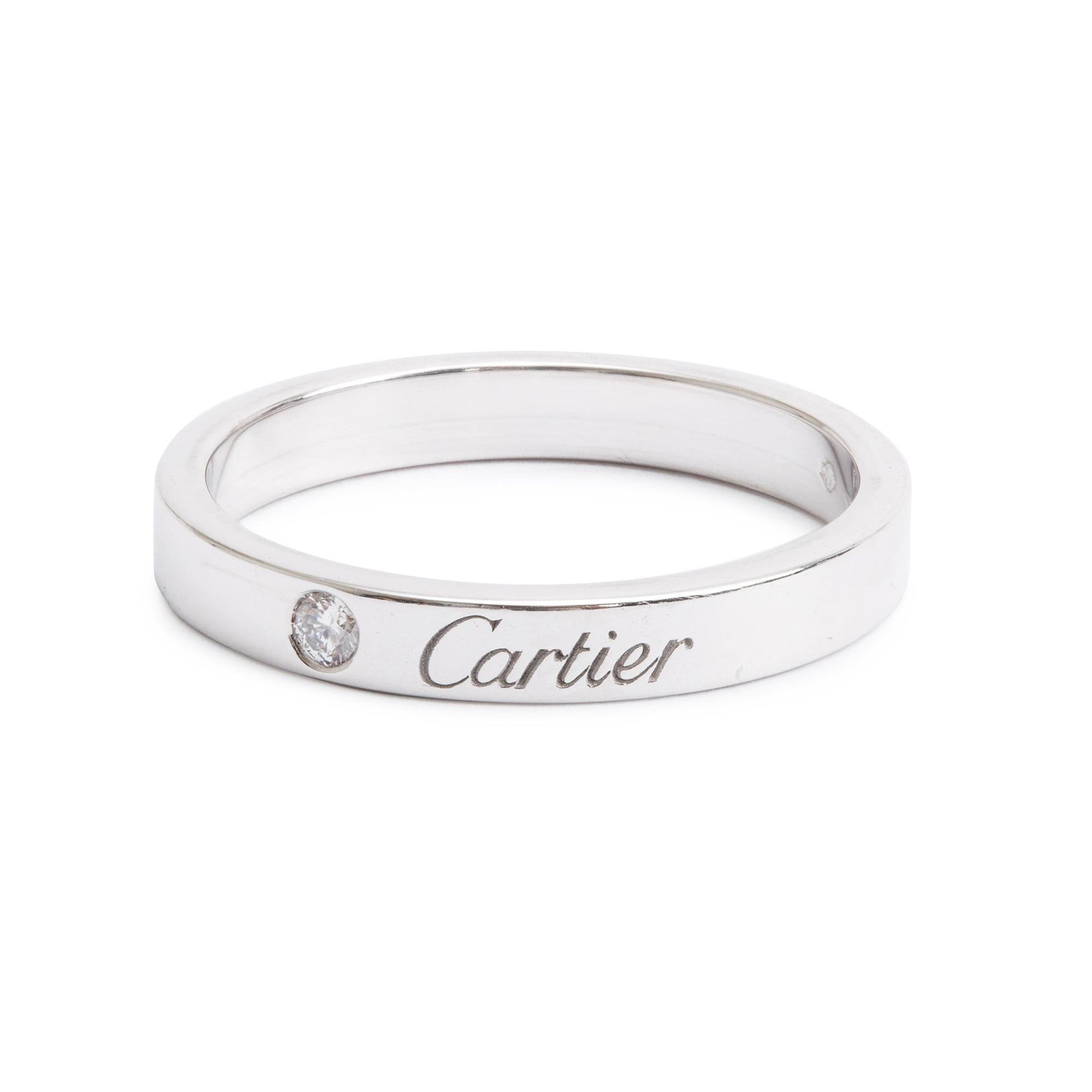 Cartier Platinum C de Cartier Diamond 3 MM Wedding Band Ring, Size 55 7.25