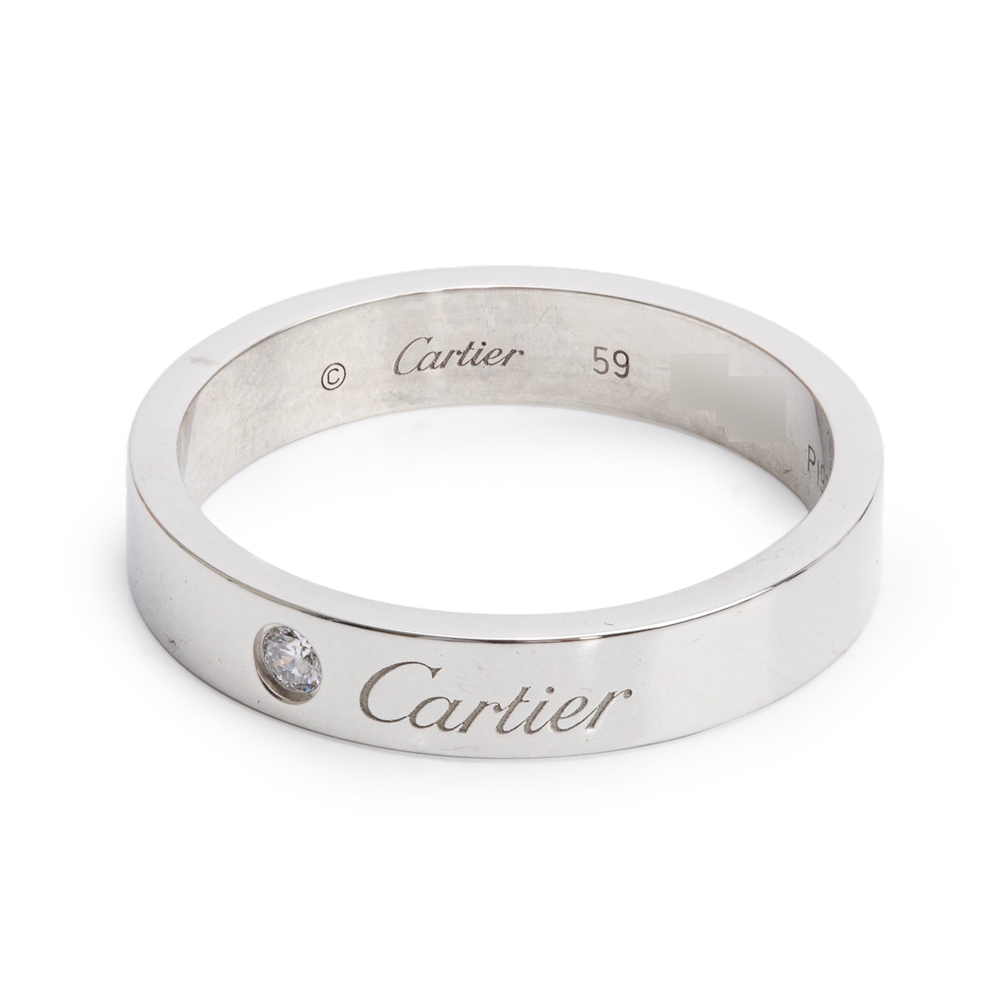 Cartier Platinum C de Cartier Diamond 4 MM Wedding Band Ring, Size 59 8.75