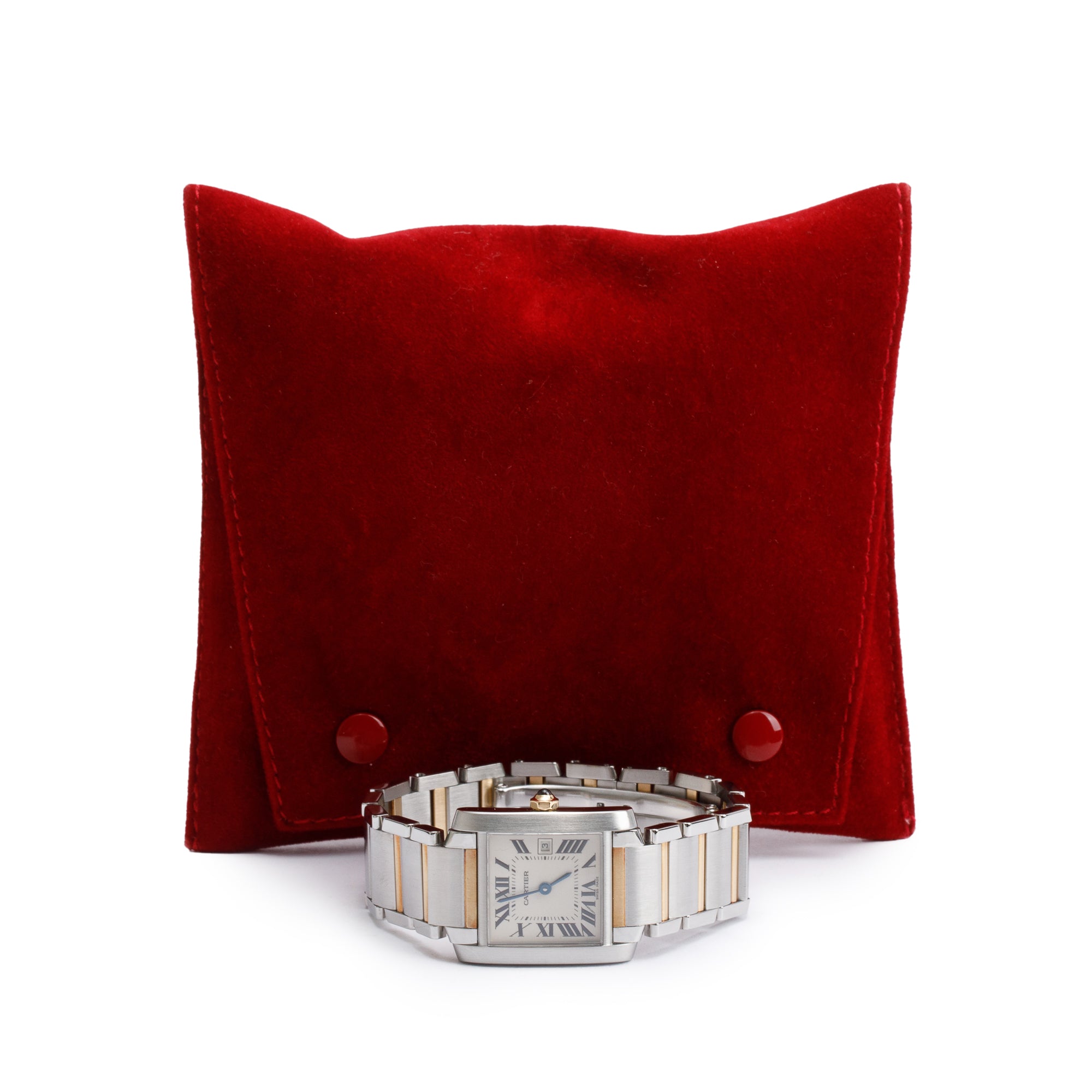 Cartier Stainless Steel & 18k Yellow Gold Tank Francaise Watch, Medium Model 2465 w/ Pouch & Papers