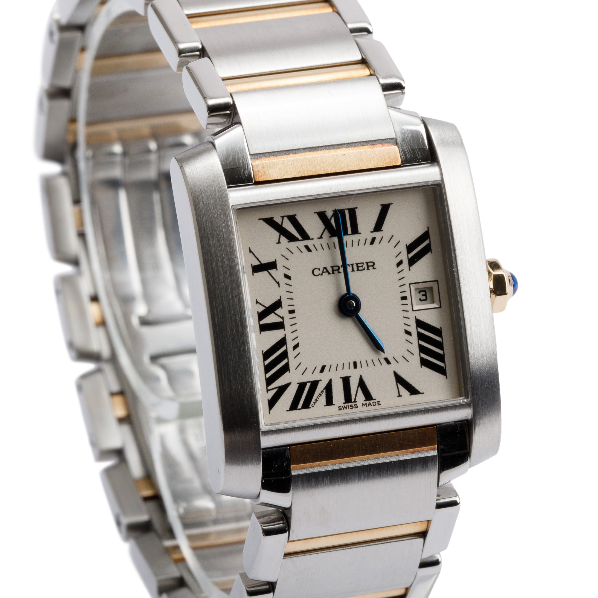 Cartier Stainless Steel & 18k Yellow Gold Tank Francaise Watch, Medium Model 2465 w/ Pouch & Papers