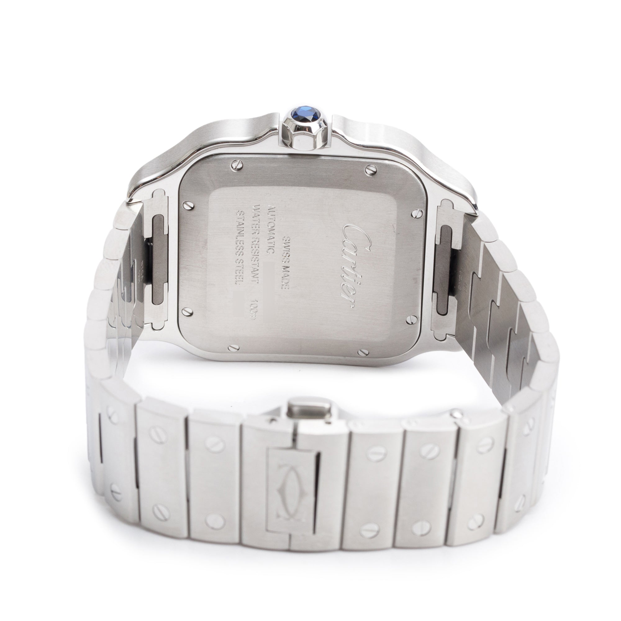 Cartier Stainless Steel Blue PVD Bezel Santos de Cartier Automatic Watch, Large Model 4072 w/ Box, Papers, Receipt & Extra Strap