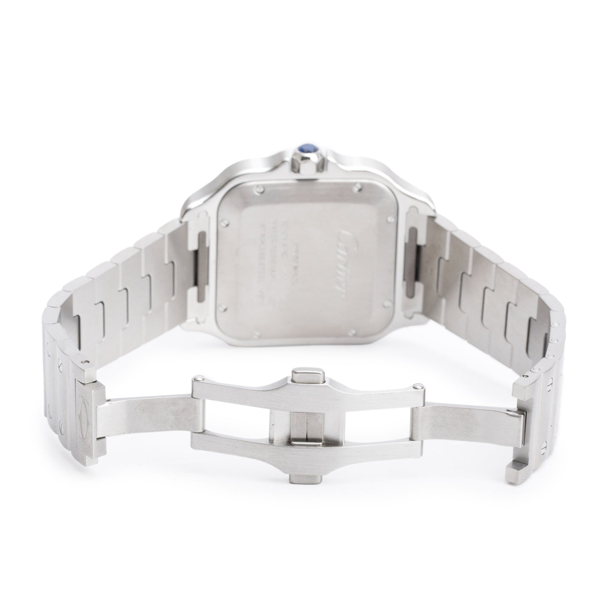 Cartier Stainless Steel Blue PVD Bezel Santos de Cartier Automatic Watch, Large Model 4072 w/ Box, Papers, Receipt & Extra Strap