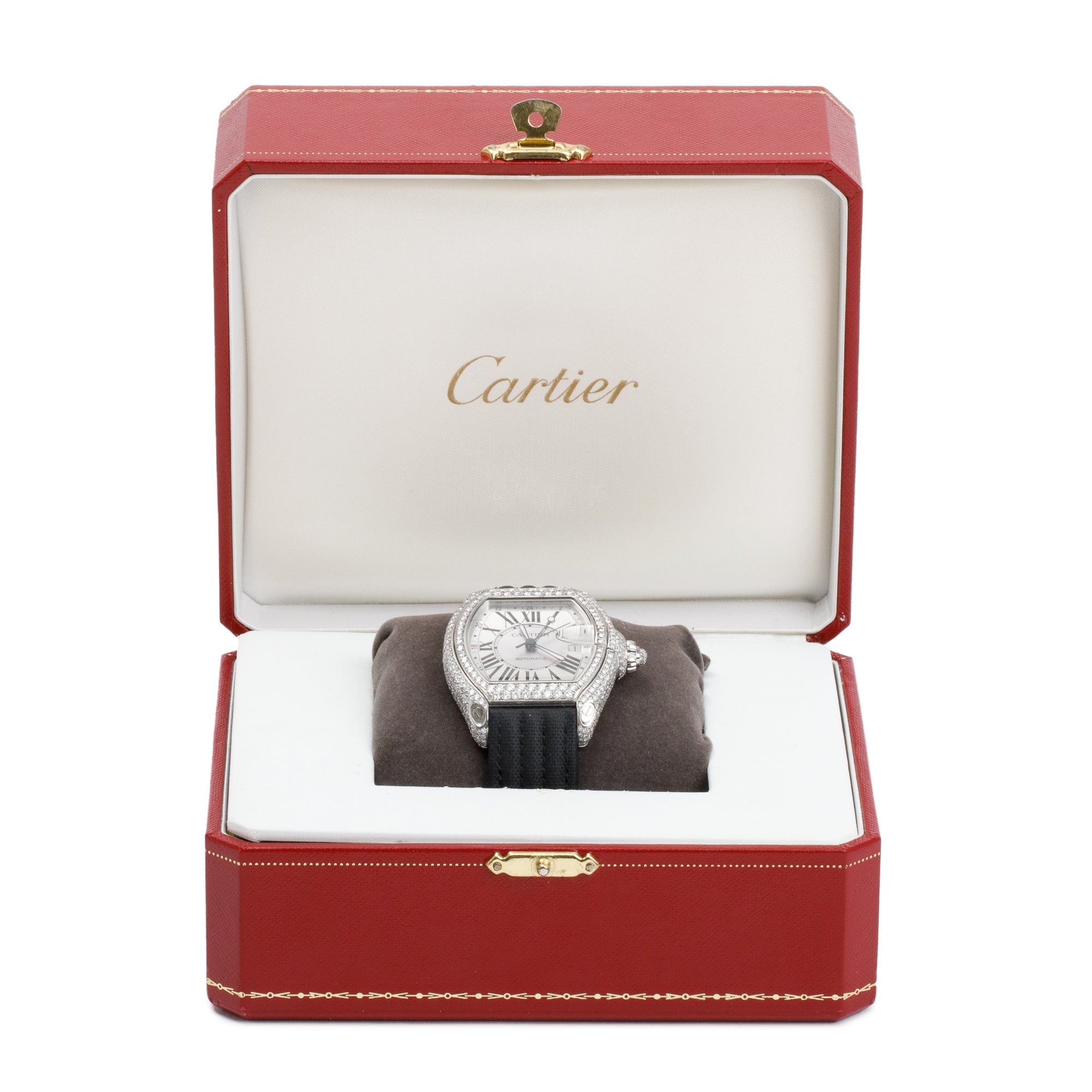 Cartier Stainless Steel Diamond Roadster GMT XL 42MM Automatic Watch w/ Box