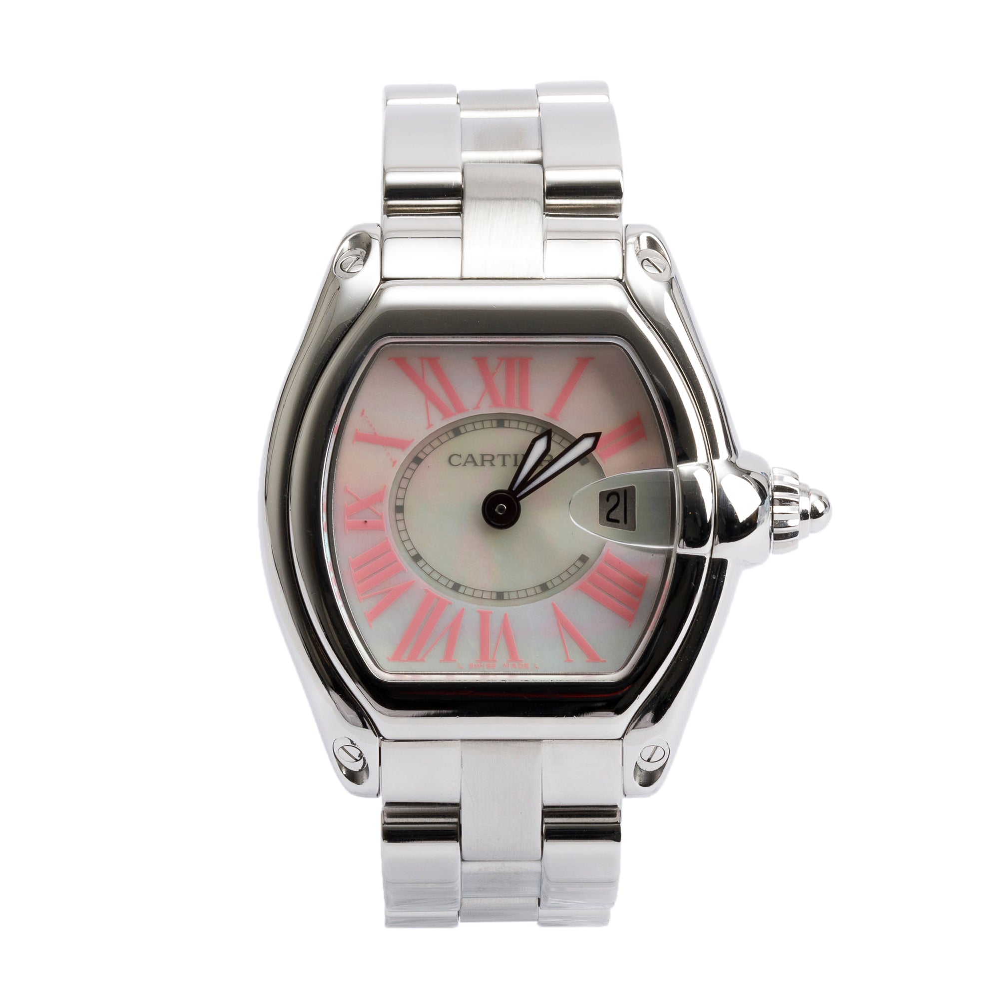 Cartier Stainless Steel Mother of Pearl Dial Roadster 31MM Watch 2675
