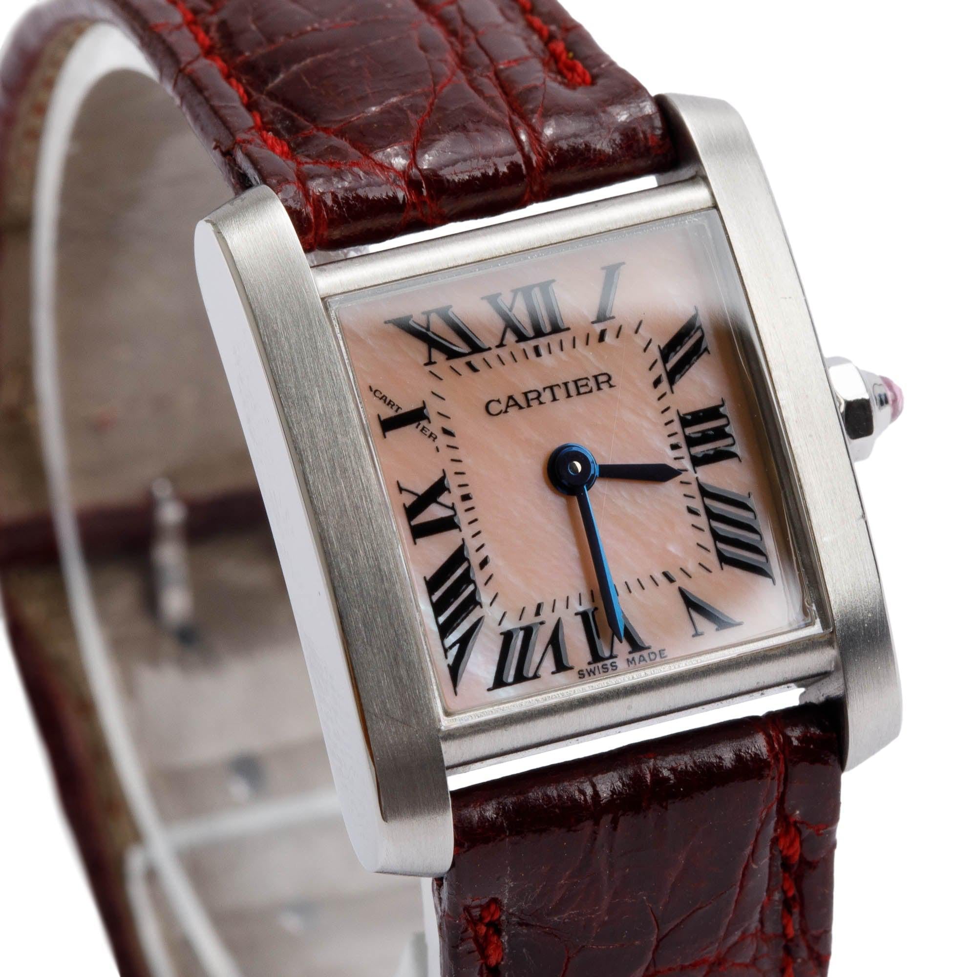 Cartier Stainless Steel Pink Mother of Pearl Dial Tank Francaise Watch, Small Model 2384