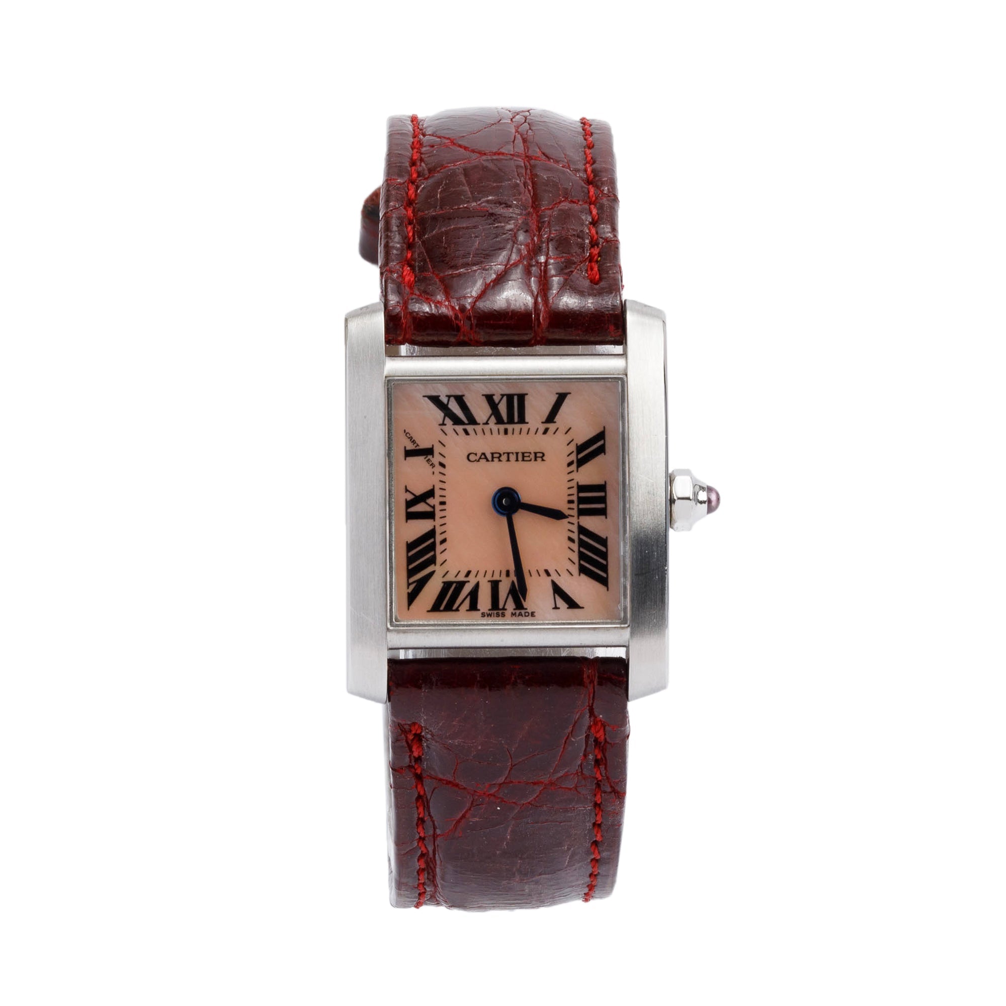 Cartier Stainless Steel Pink Mother of Pearl Dial Tank Francaise Watch, Small Model 2384
