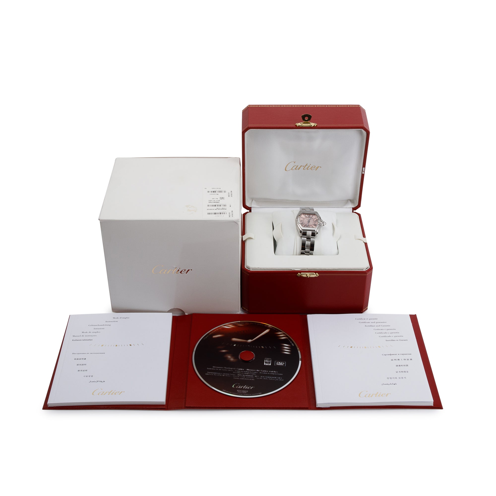Cartier Stainless Steel Roadster 31MM Watch Pink Dial w/ Box, Papers & Extra Strap