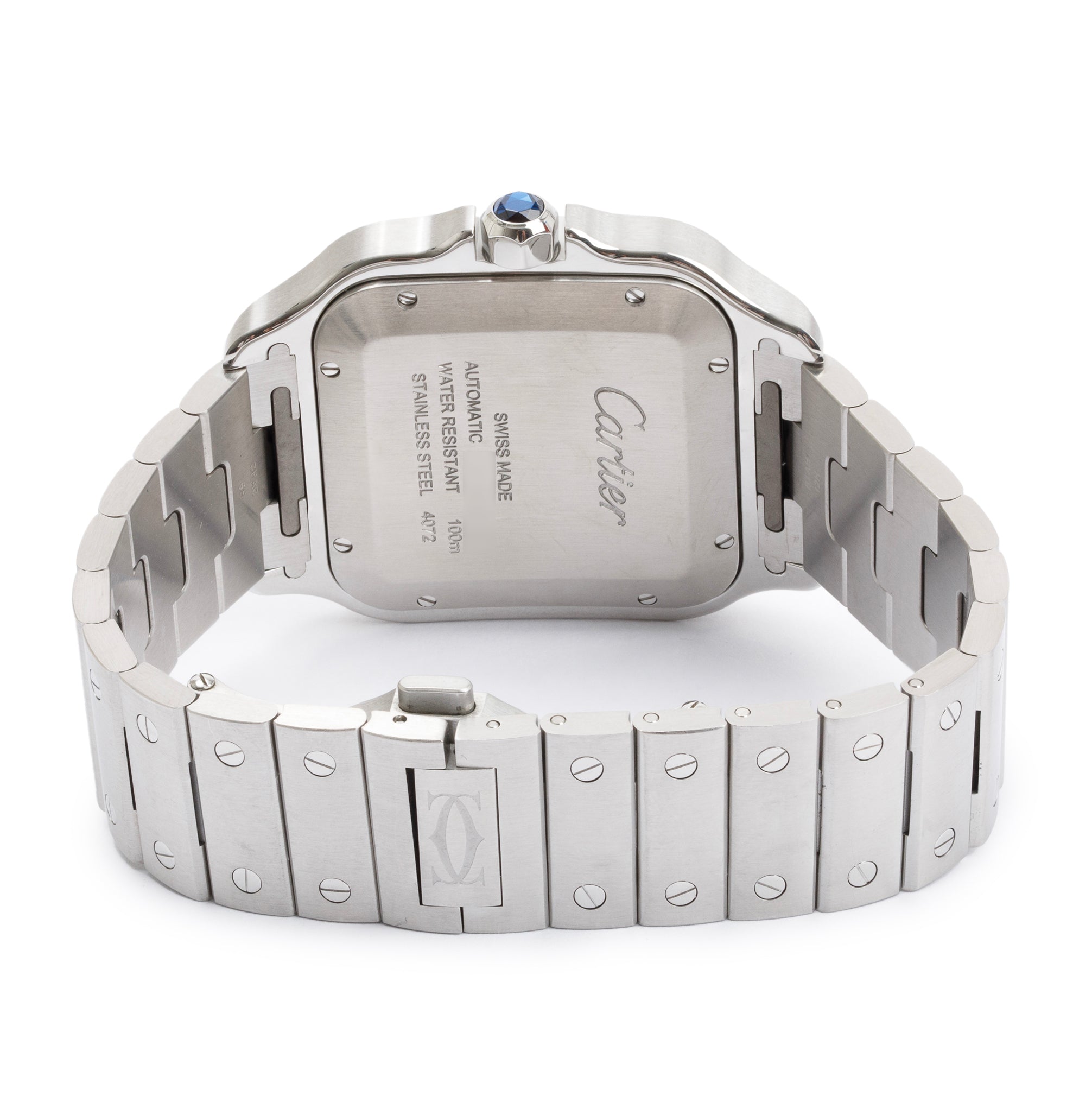 Cartier Stainless Steel Santos de Cartier Blue Dial Automatic Watch, Large Model w/ Box, Papers, Extra Strap