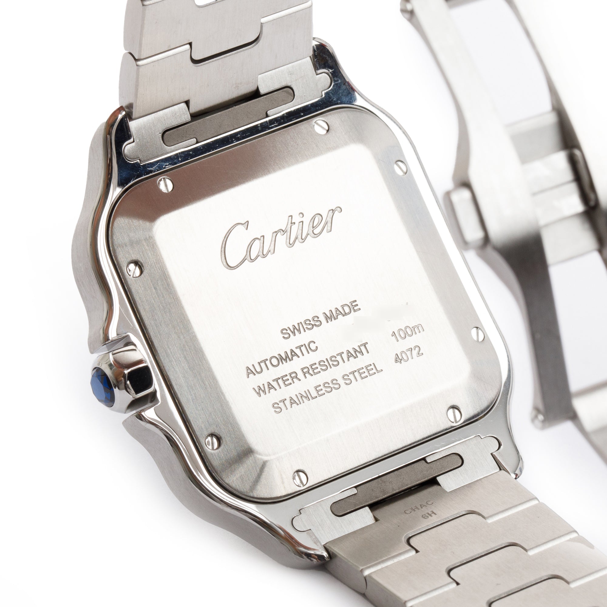 Cartier Stainless Steel Santos de Cartier Blue Dial Automatic Watch, Large Model w/ Box, Papers, Extra Strap