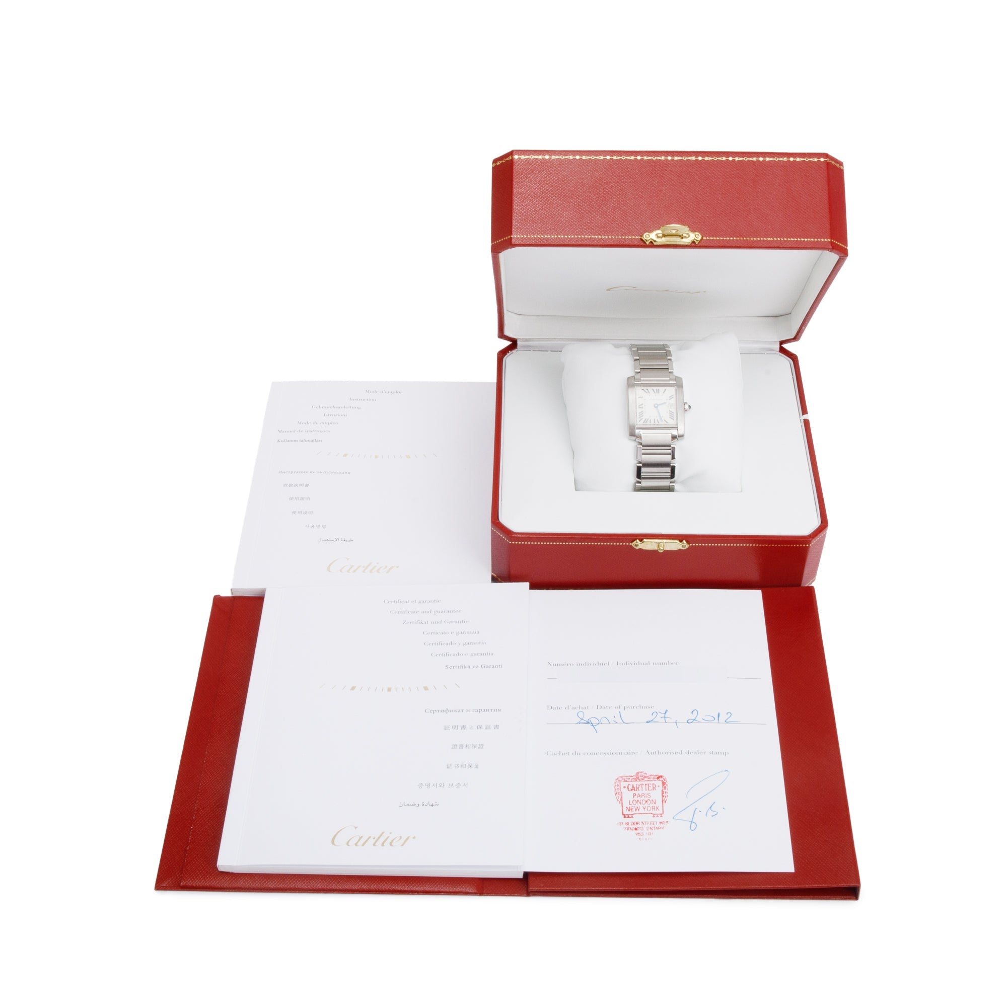 Cartier Stainless Steel Tank Francaise Watch, Medium Model 2465 w/ Box & Papers