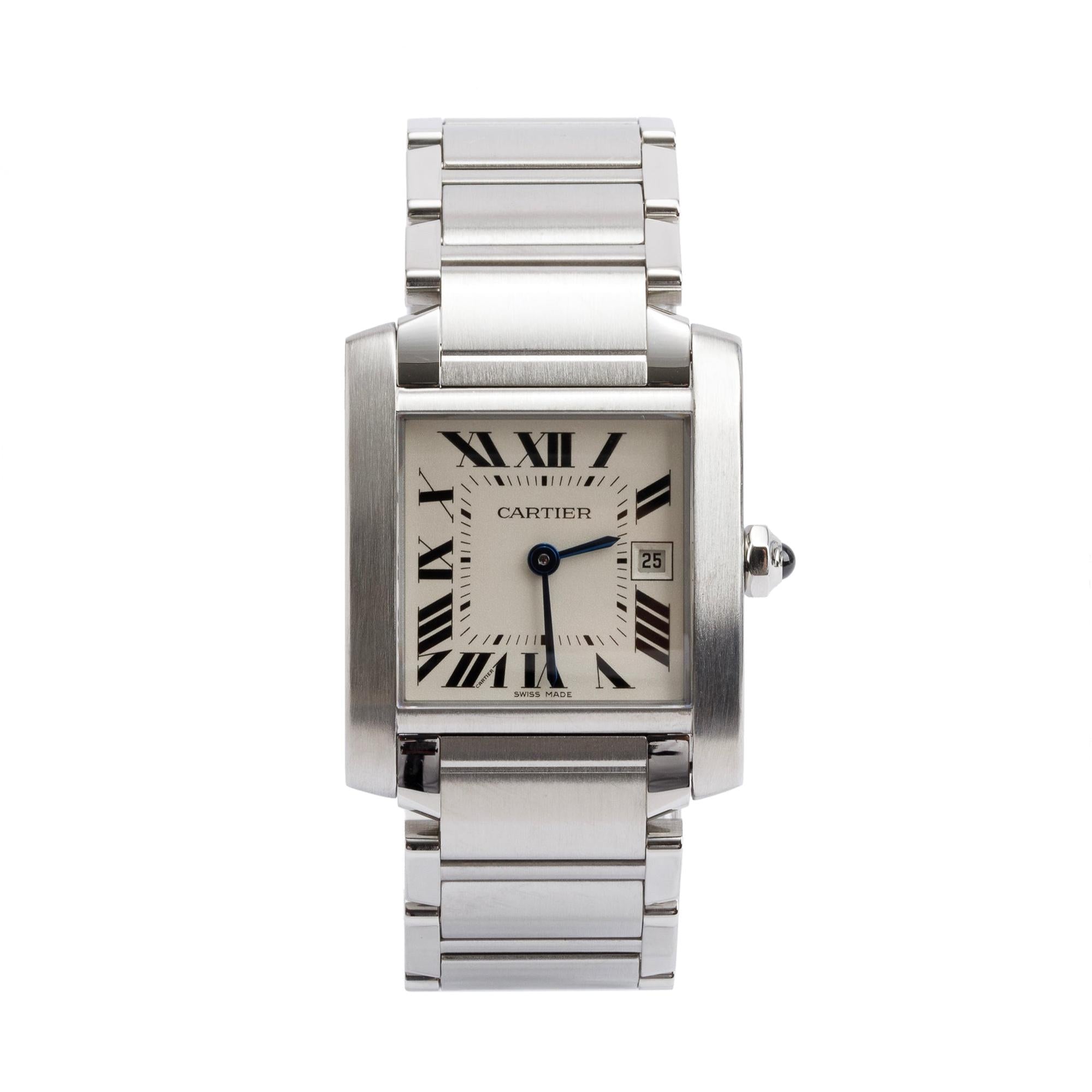 Cartier Stainless Steel Tank Francaise Watch, Medium Model 2465 w/ Box & Papers