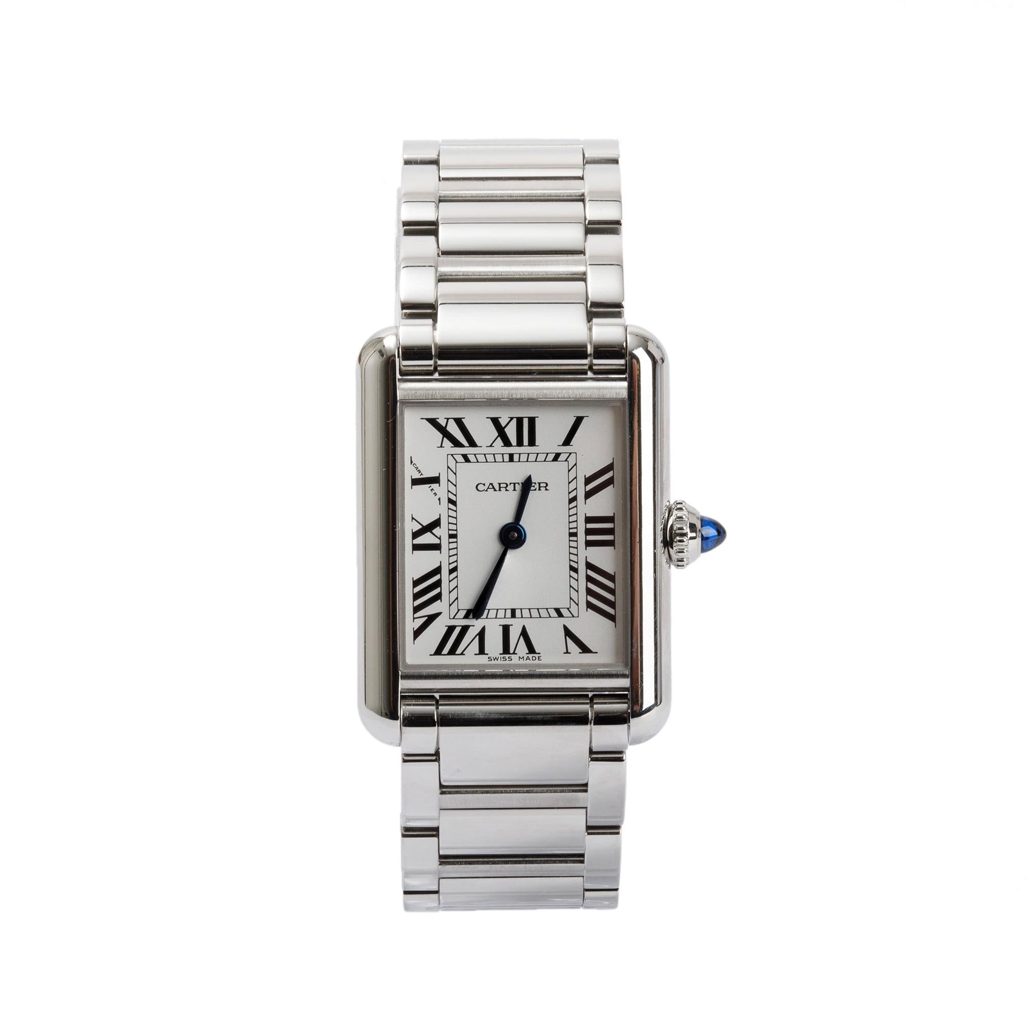 Cartier Stainless Steel Tank Must Watch, Small Model w/ Box & Papers